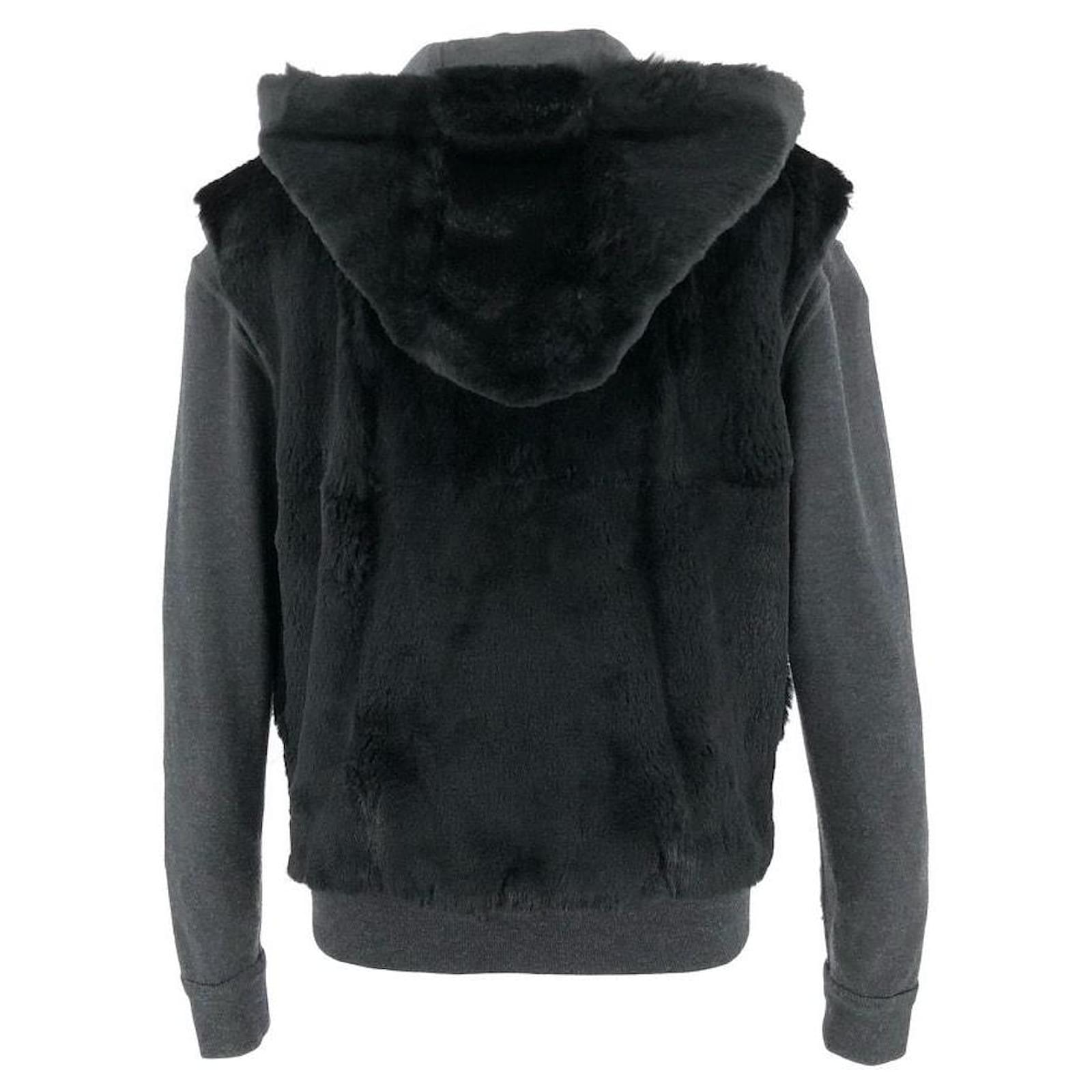 Louis Vuitton hoodie in grey cashmere with black fur lining ref