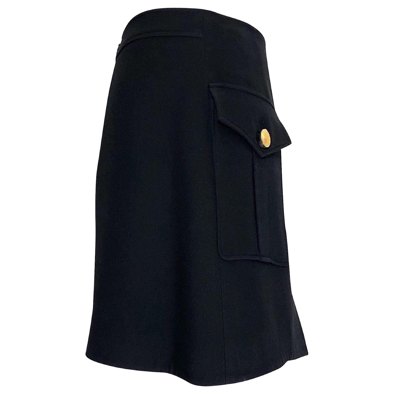 Louis Vuitton wrap skirt in black wool with brass LV buttons ref.522506 -  Joli Closet