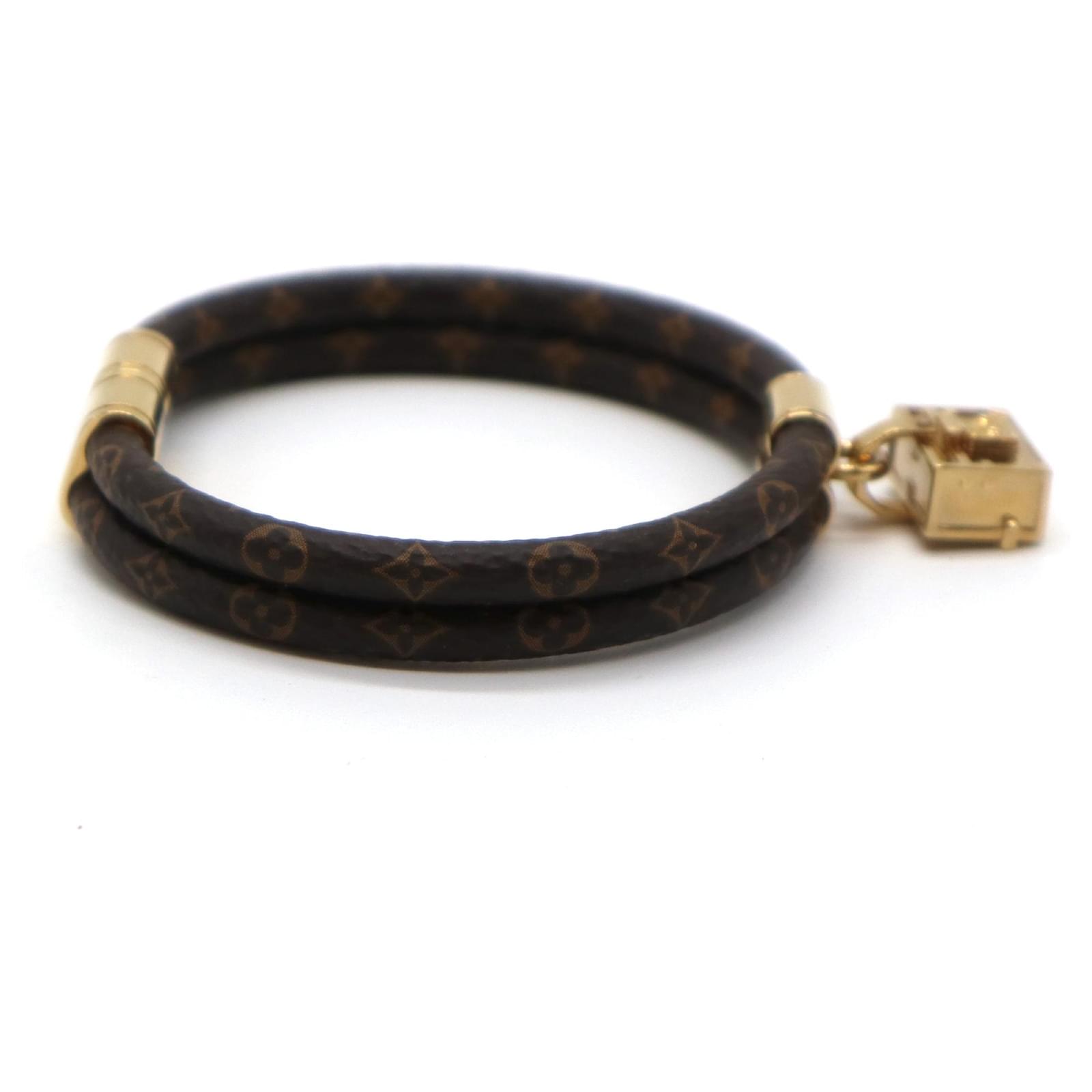 Louis Vuitton Monogram Gold Trunk Twice Bracelet Size 19 Brown