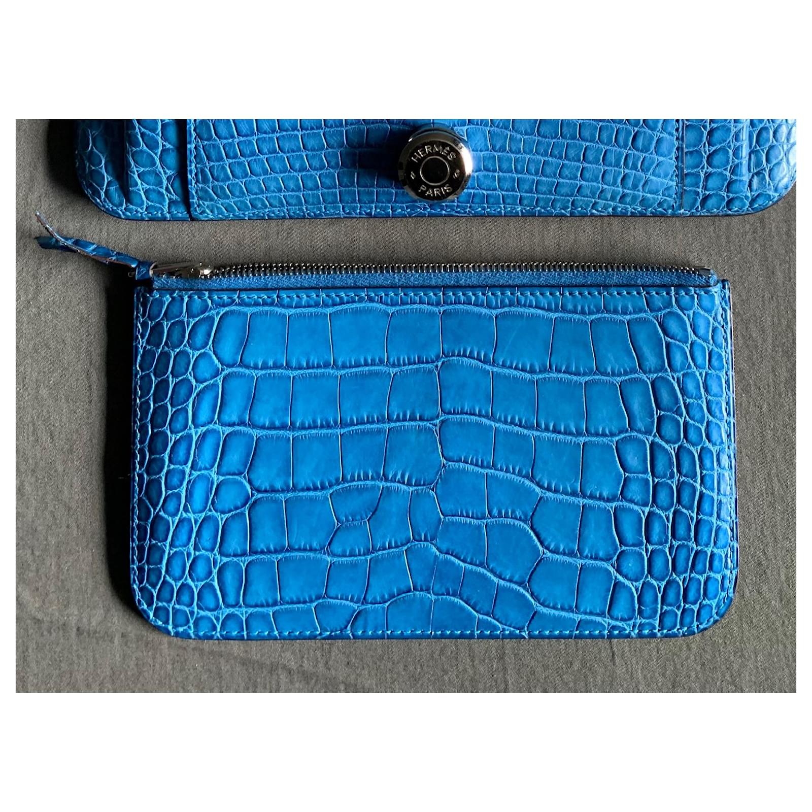 Hermès Dogon crocodile leather wallet Blue Exotic leather ref.523097 - Joli  Closet