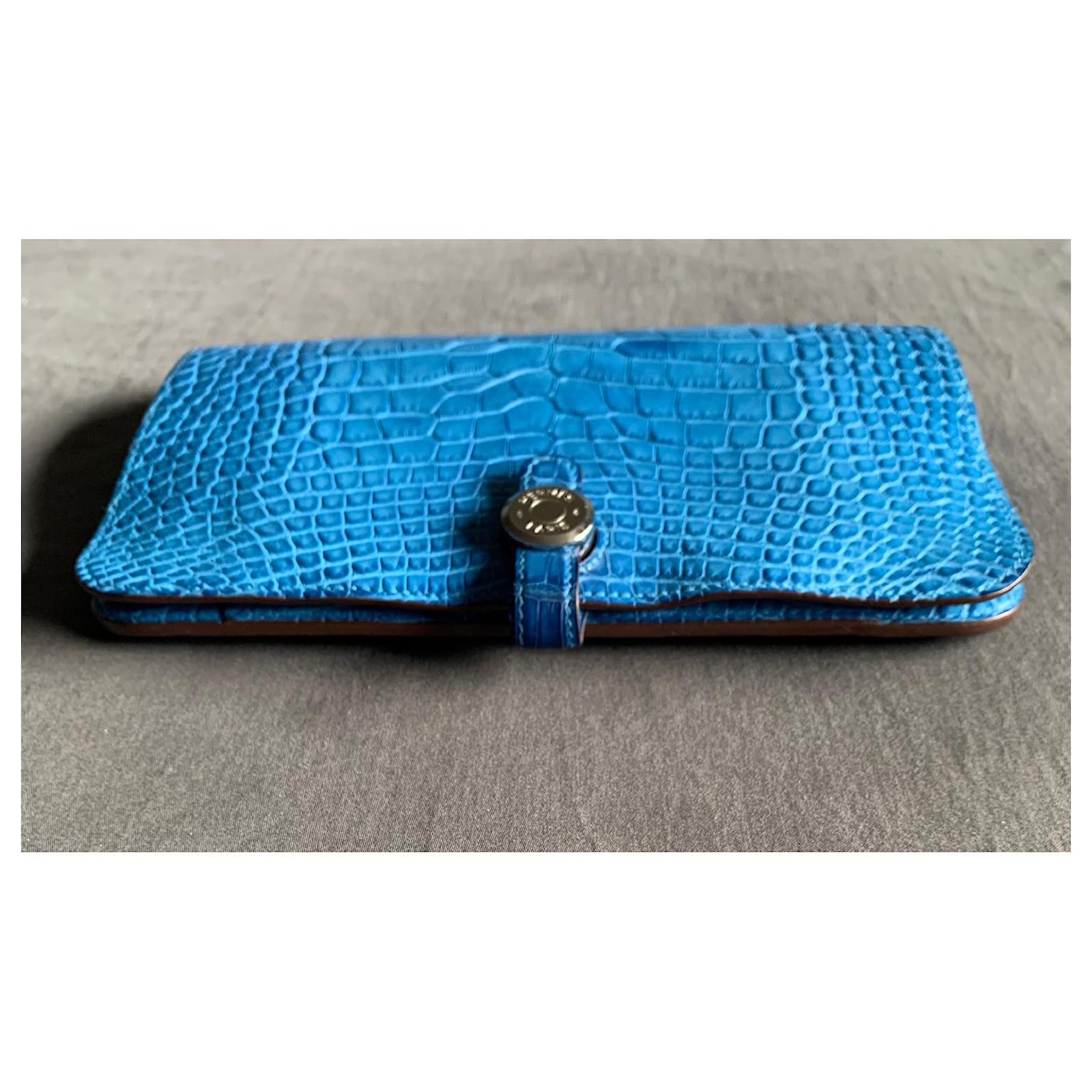 Replica Hermes Dogon Wallet In Blue Jean Leather Fake From China