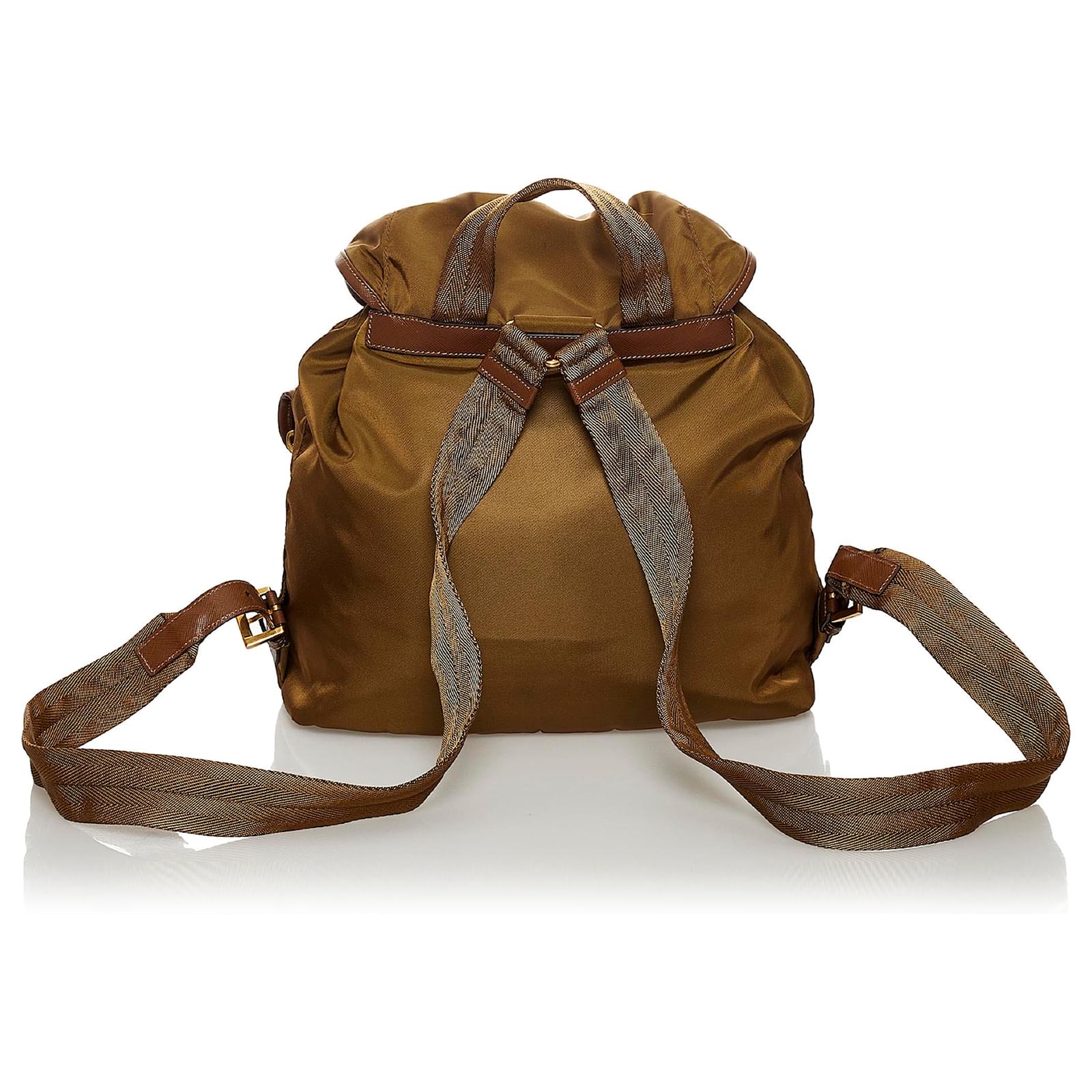 Prada Brown Tessuto Drawstring Backpack Leather Pony-style