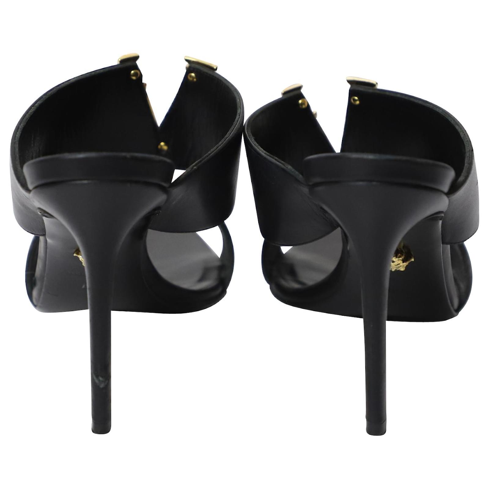 Versace Virtus Mules in Black Calf Leather Pony-style calfskin ref ...