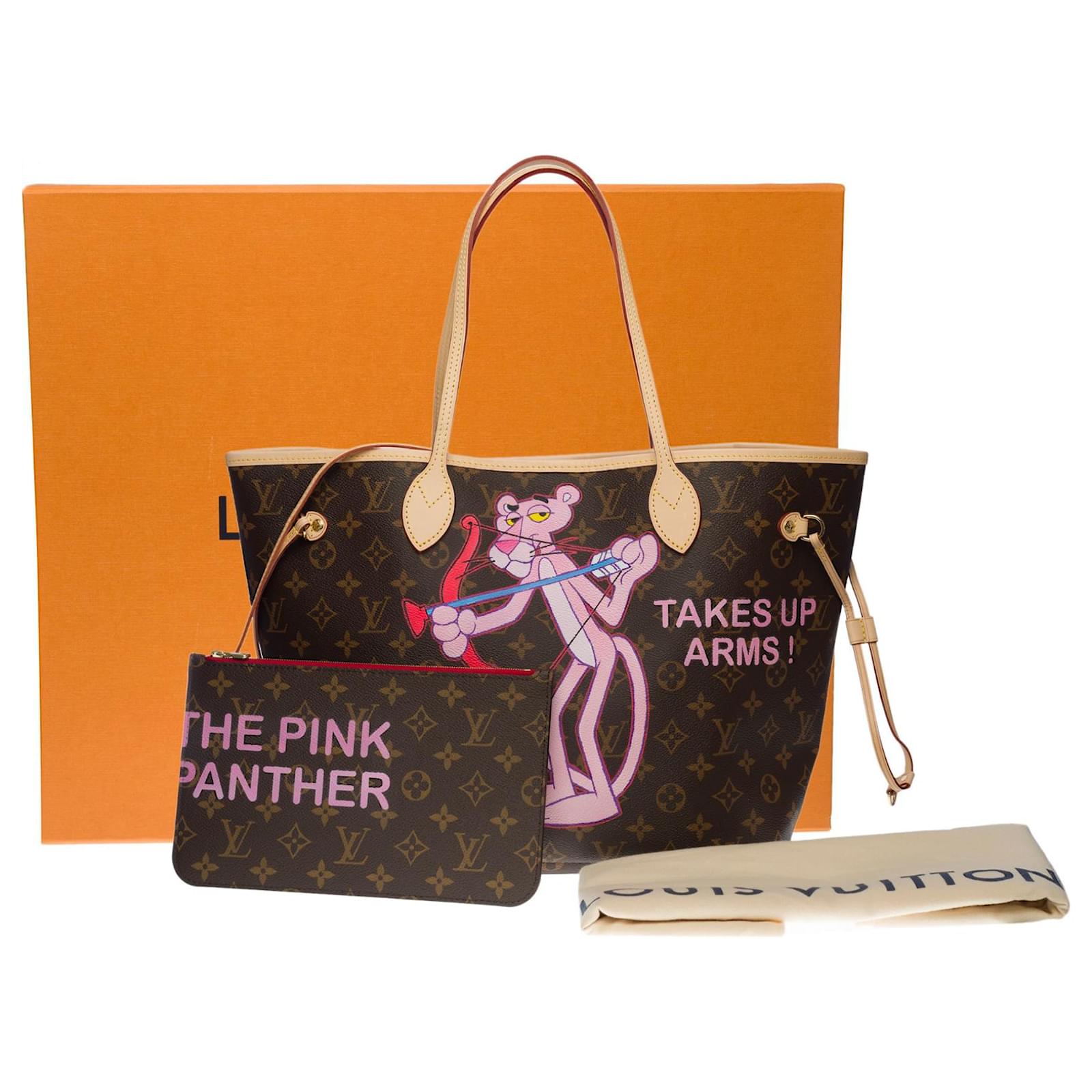 Beautiful Louis Vuitton Keepall travel bag 55 cm in Monogram canvas  customized by the popular Street Art artist PatBo customized Pink Panther  loves Bubbles Brown Cloth ref.697333 - Joli Closet