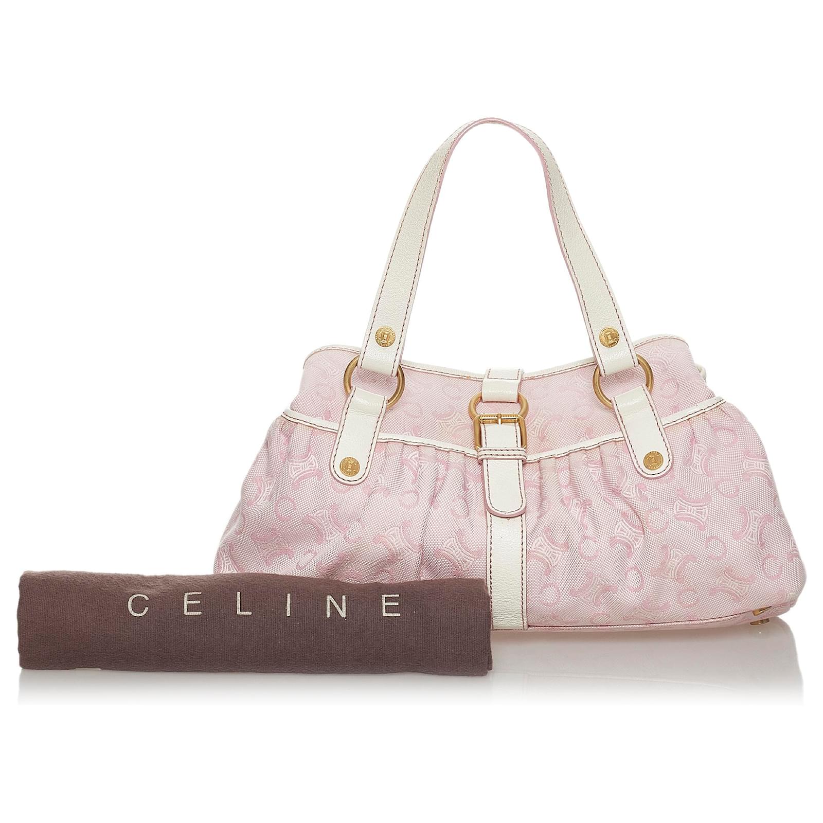 Céline Celine Pink C Macadam Canvas Tote Bag White Leather Cloth
