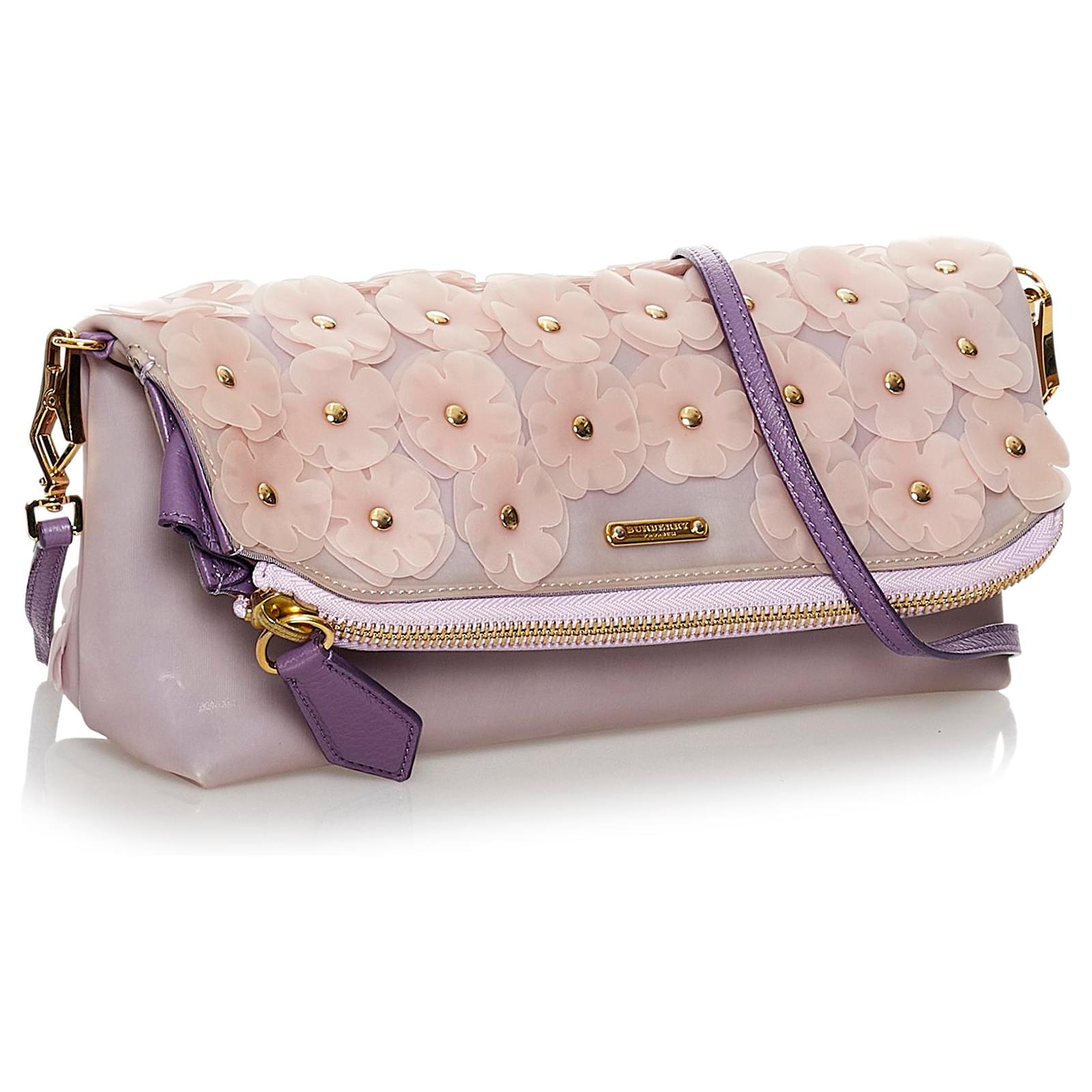 Burberry Prorsum Clutch Bag Shoulder Pink Purple Rubber Leather Women's  Burberry