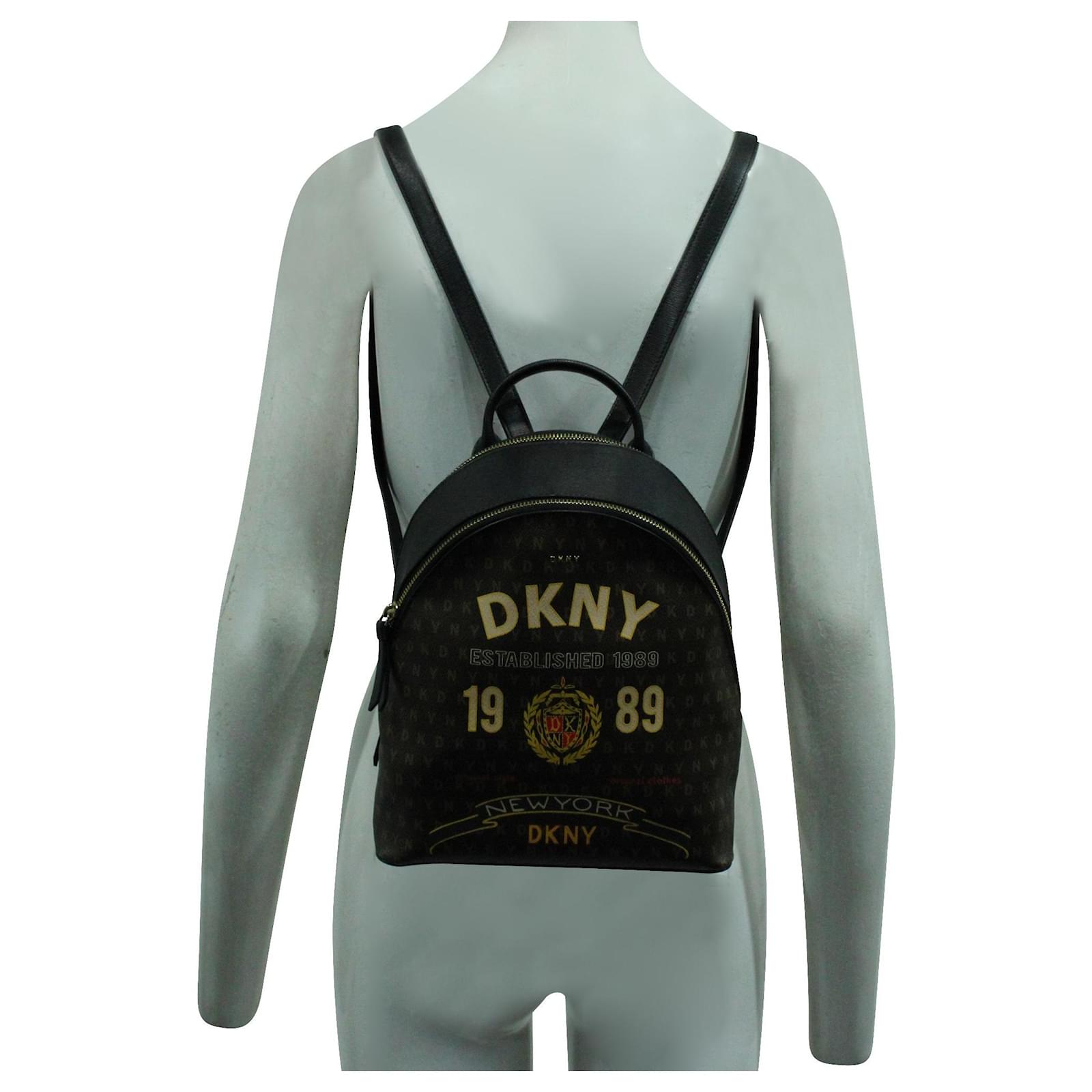 dkny brown logo print backpack