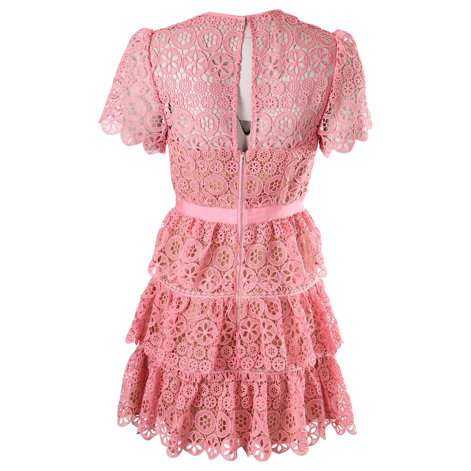 strapless open back dress SELF PORTRAIT Blush Pink Floral-print Pleated Satin Midi Dress UK 6   Reliked