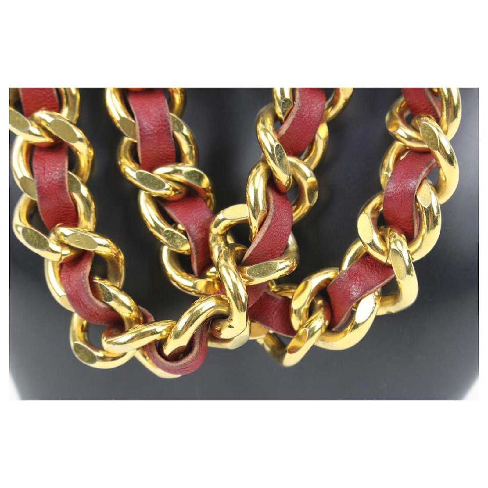 Chanel Red Leather x Gold Chain Interlaced Belt or Necklace