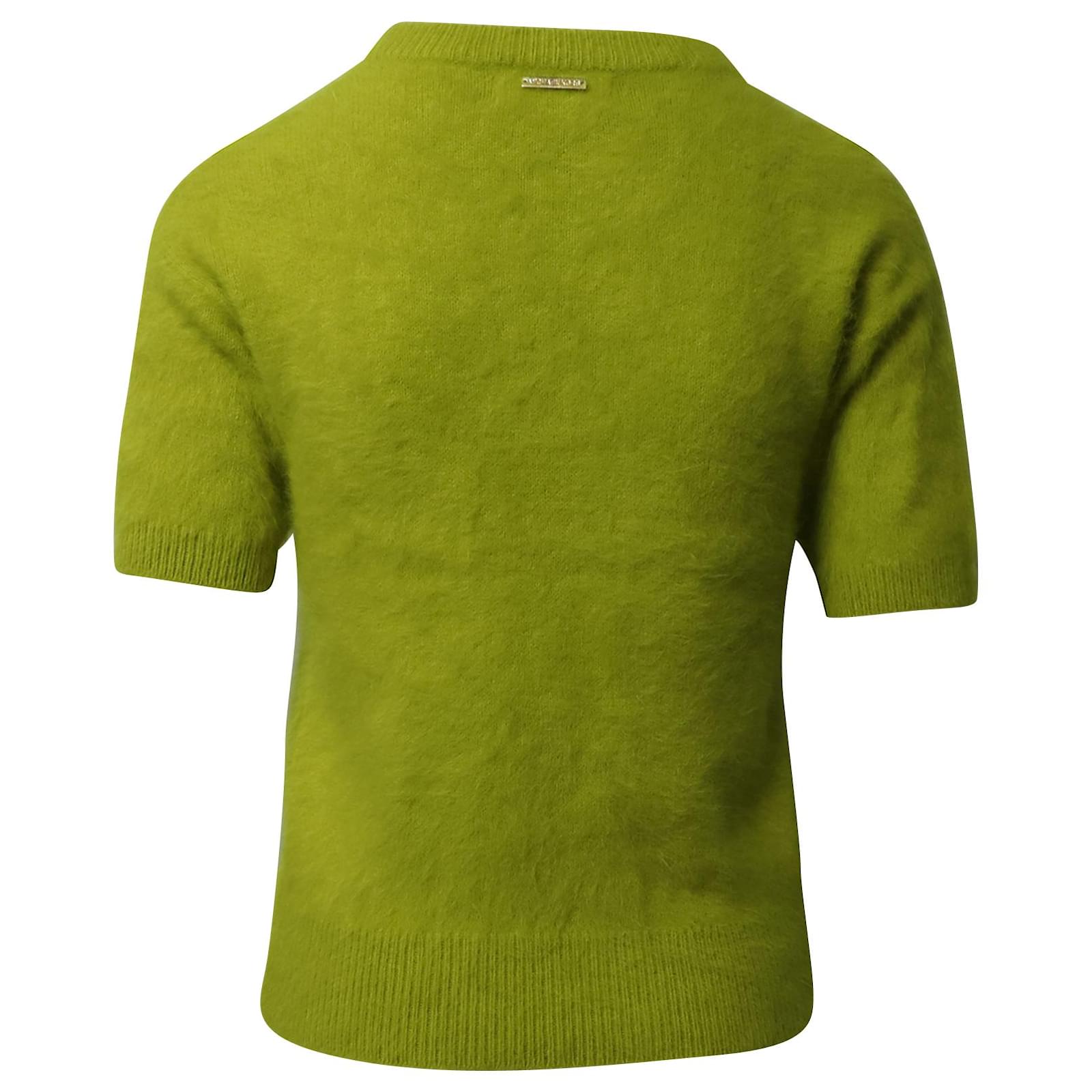 Michael Kors Short Sleeve Sweater in Green Angora Wool  - Joli  Closet