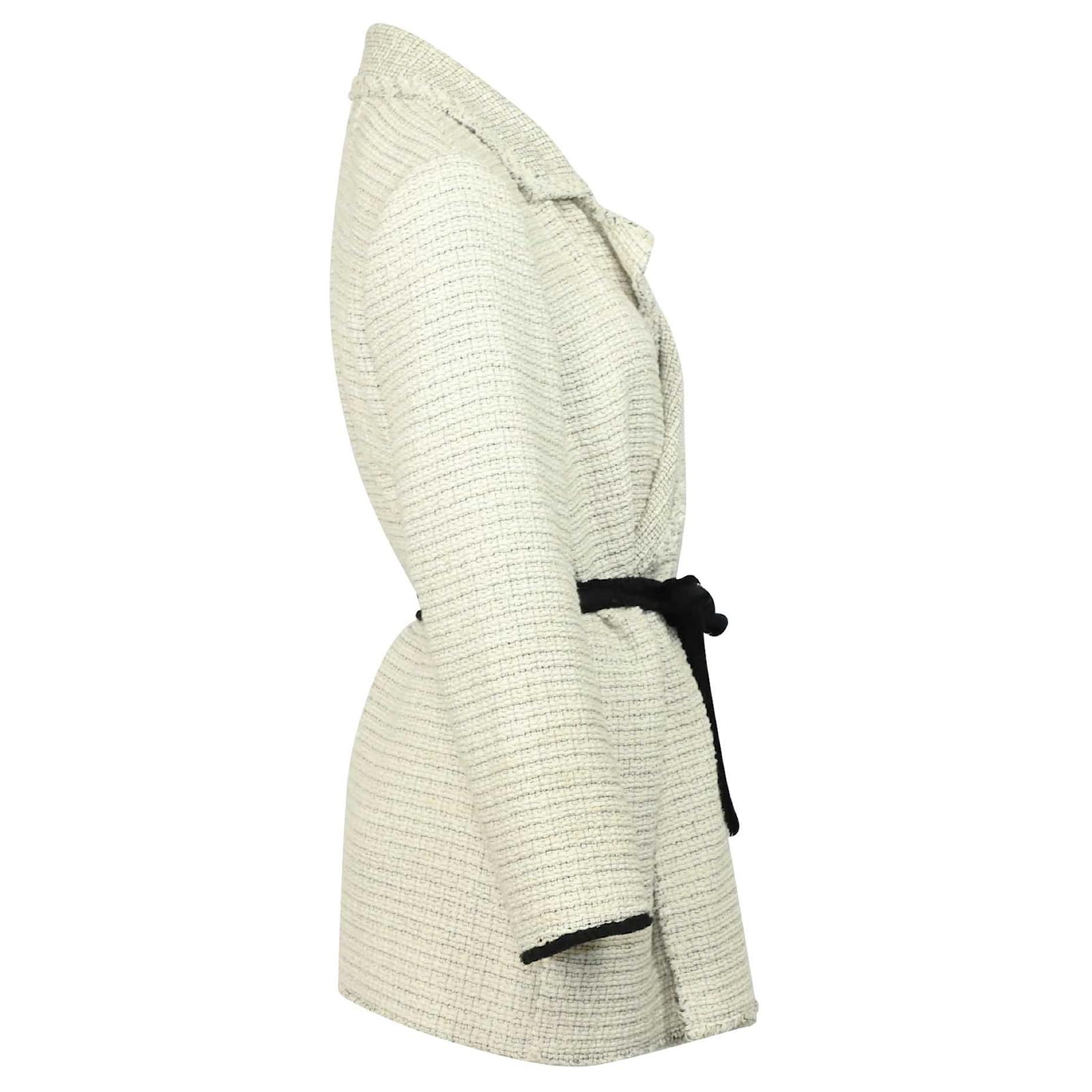 Theory Clairene R. Carson Tweed Wrap Jacket in Cream White Cotton