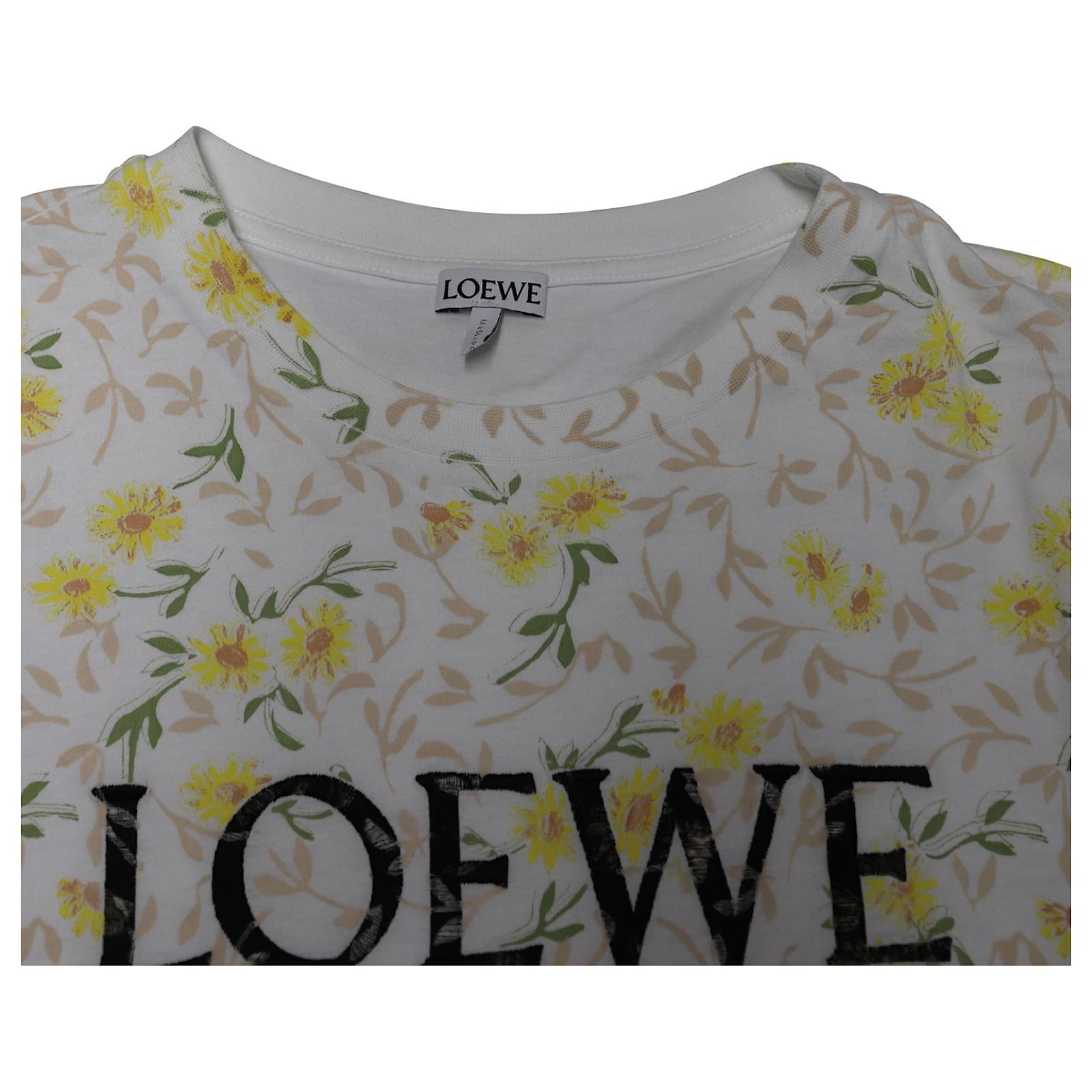 Loewe Flower Print Logo T-Shirt in Cream Cotton White ref.529996 - Joli  Closet