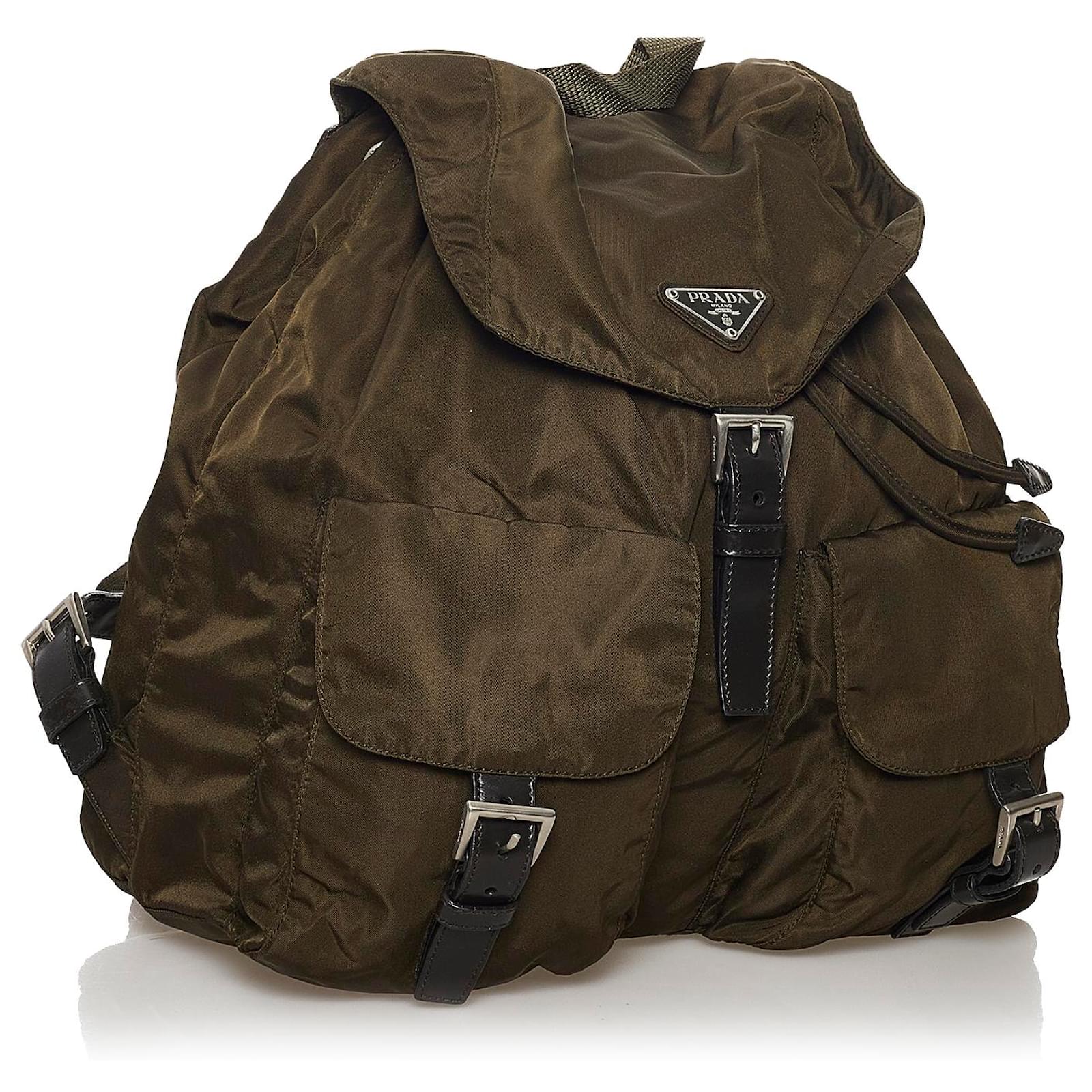 Prada Brown Tessuto Drawstring Backpack Black Dark brown