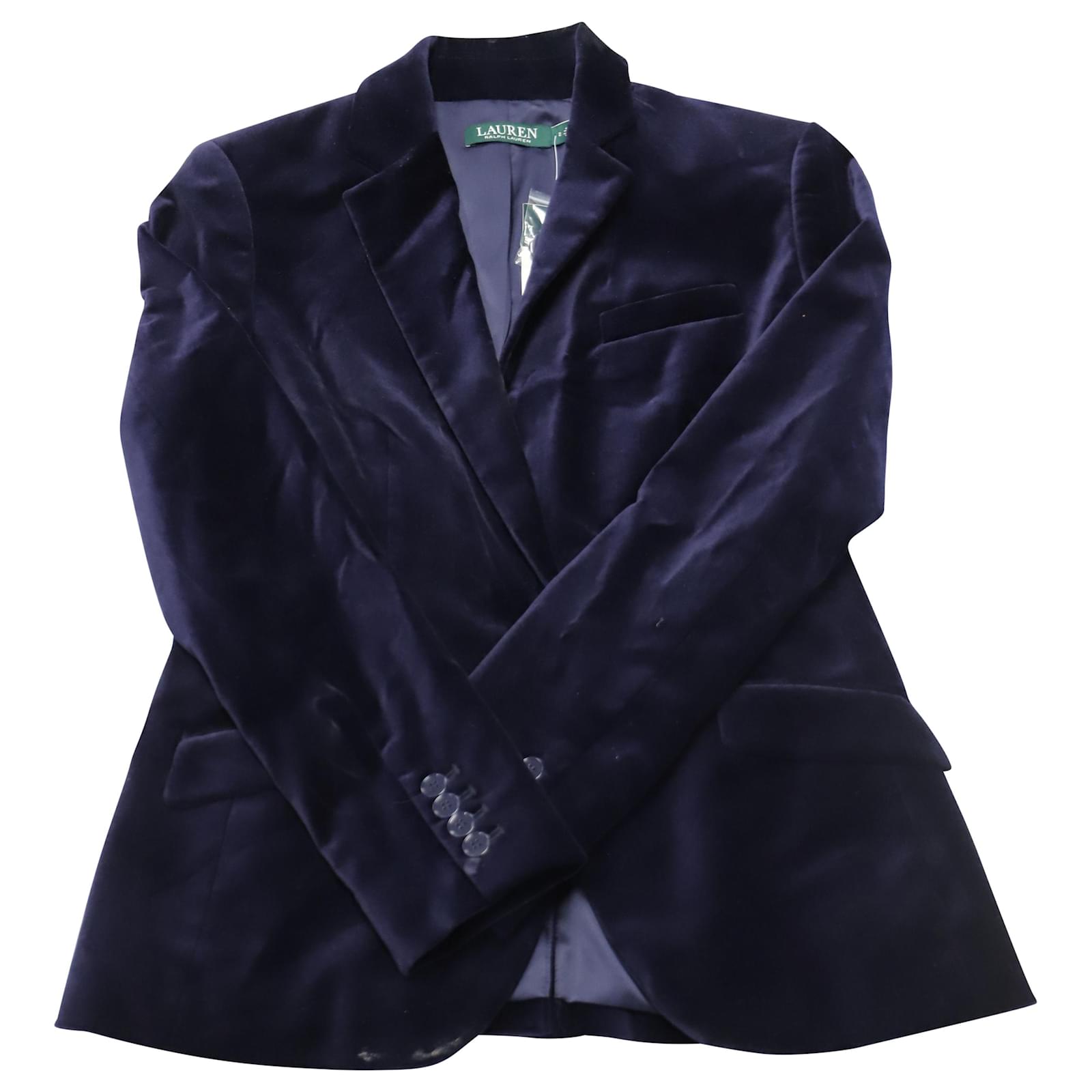 Ralph Lauren Velvet Single Breasted Jacket in Navy Blue Cotton ref