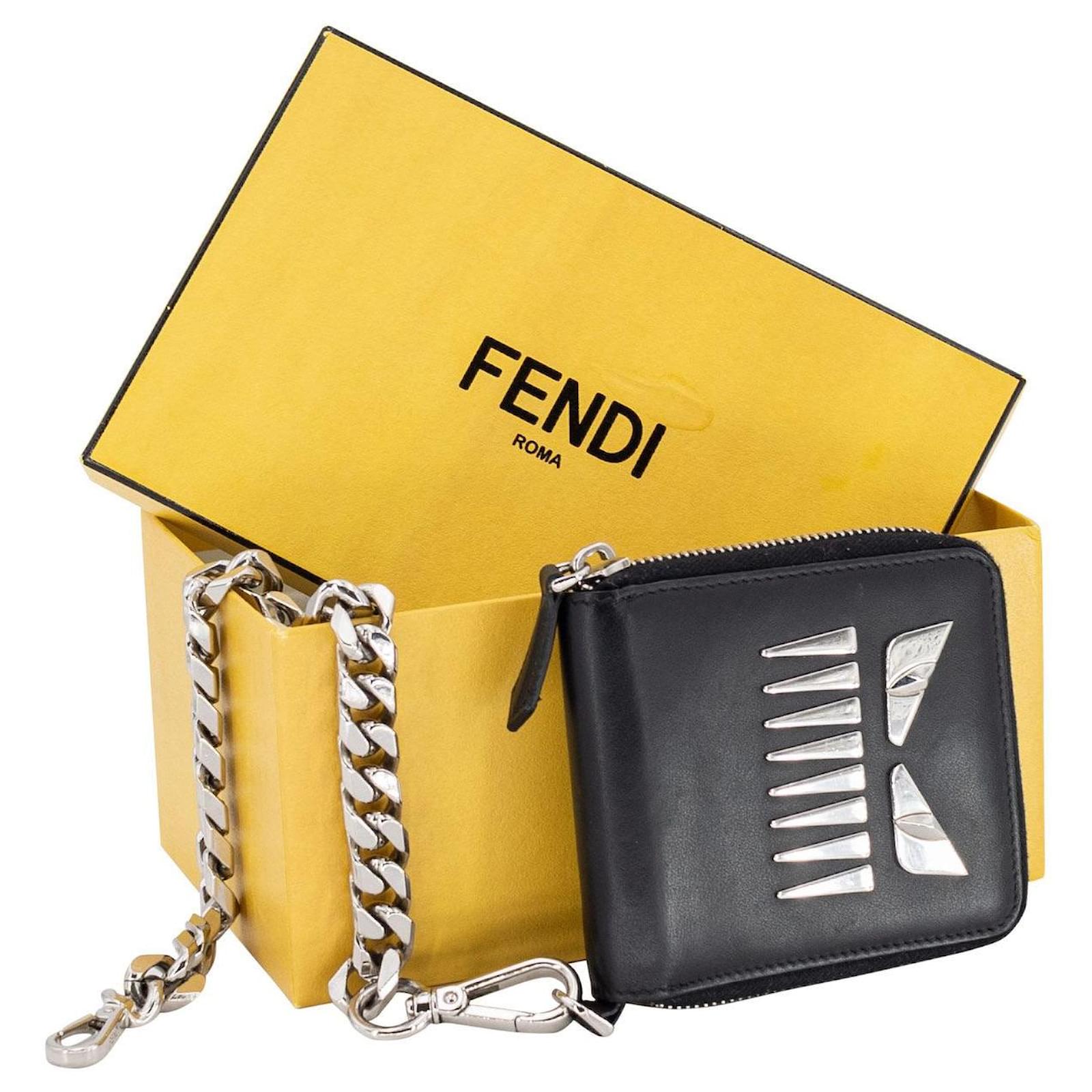 Fendi Monster wallet in black leather with chain ref.530762 - Joli Closet