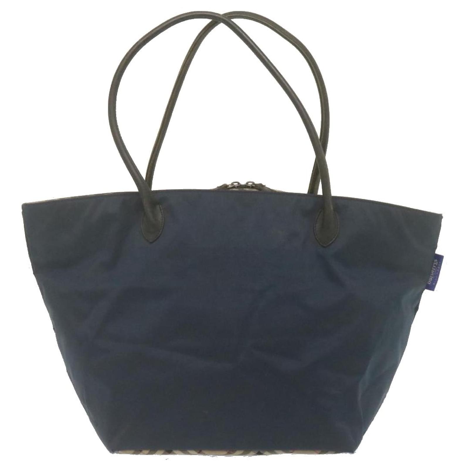 BURBERRY Blue Label Nova Check Tote Bag Nylon Beige Navy Auth ar6691 Navy  blue  - Joli Closet