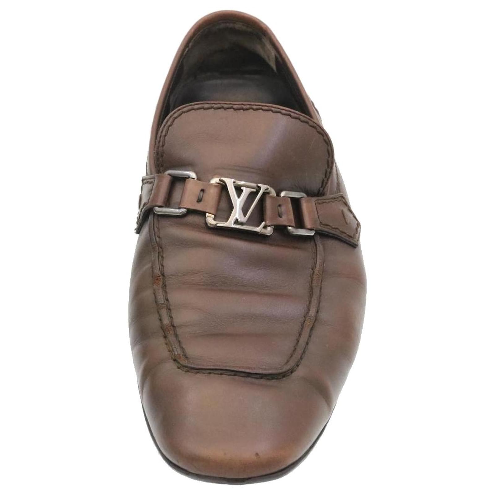 LOUIS VUITTON Driving shoes loafers Leather Brown LV Auth nh475