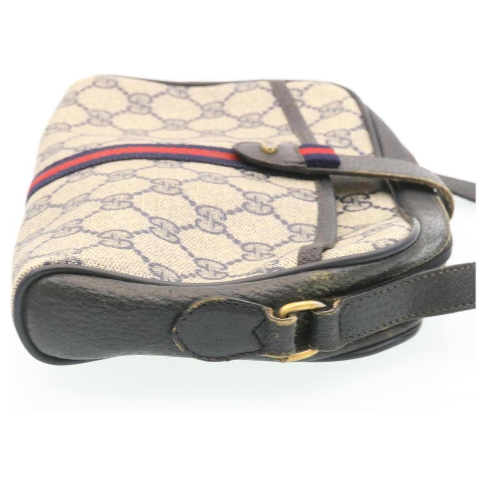 GUCCI GG Canvas Sherry Line Bamboo Shoulder Bag Leather Navy Red Auth 49610  Navy blue ref.1023673 - Joli Closet