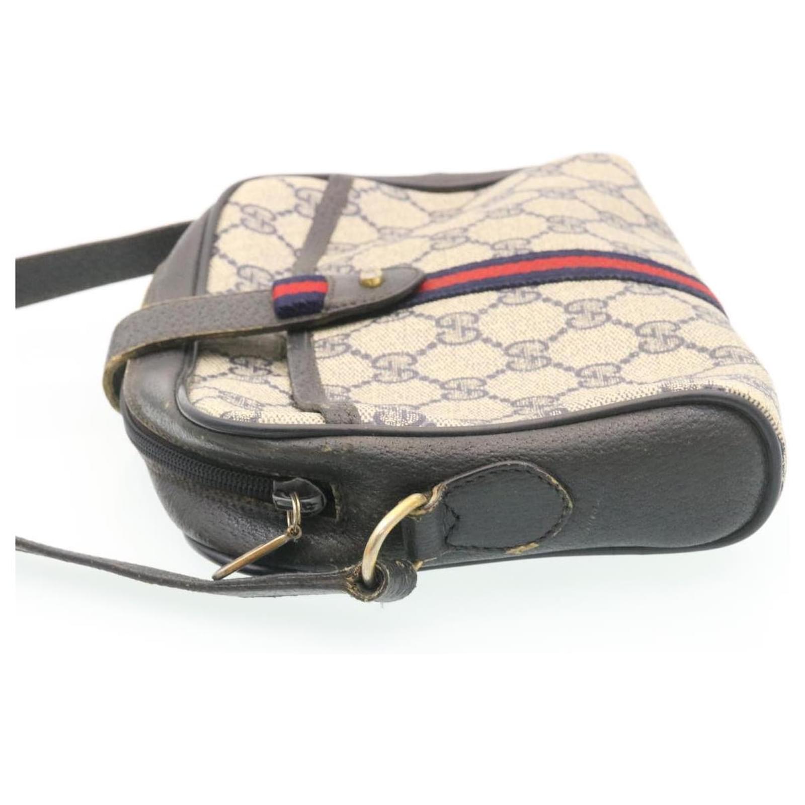 GUCCI GG Canvas Sherry Line Bamboo Shoulder Bag Leather Navy Red Auth 49610  Navy blue ref.1023673 - Joli Closet