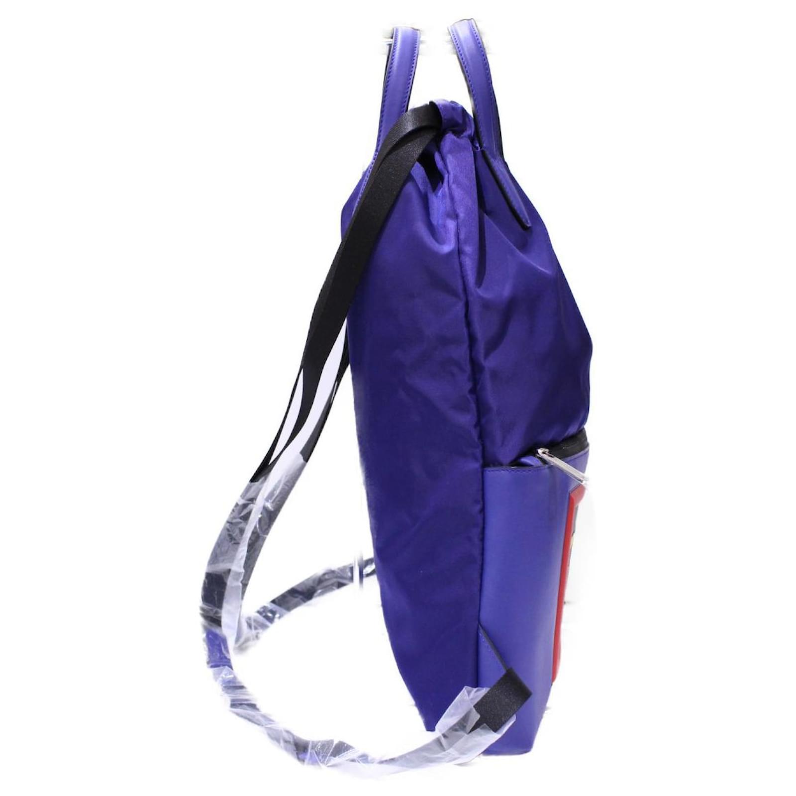 Fendi Backpack Men Blue Nylon Leather Logo Spell-out