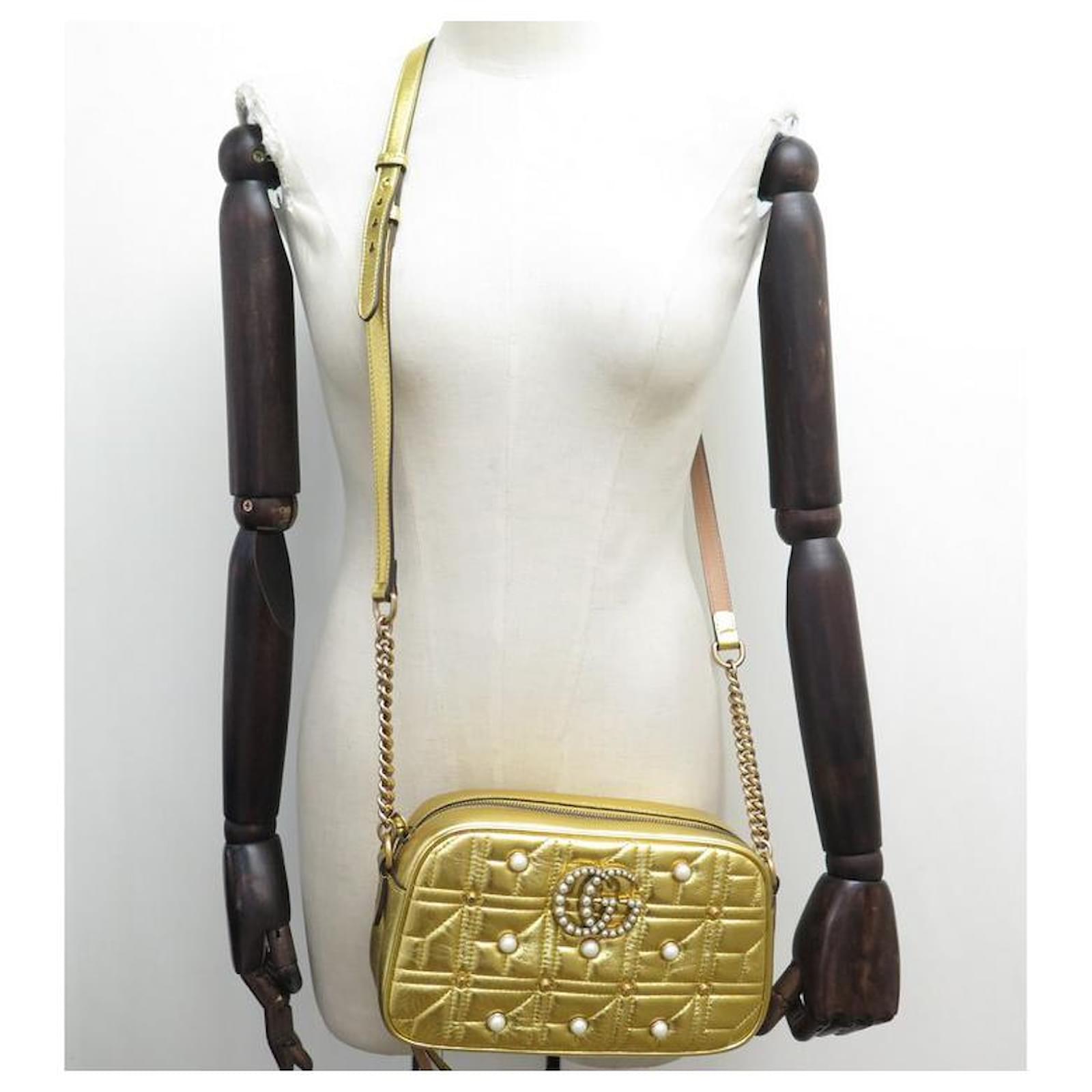 NEW GUCCI MARMONT PERLES PM HANDBAG IN GOLD LEATHER BANDOULIERE HAND BAG  Golden ref.535167 - Joli Closet
