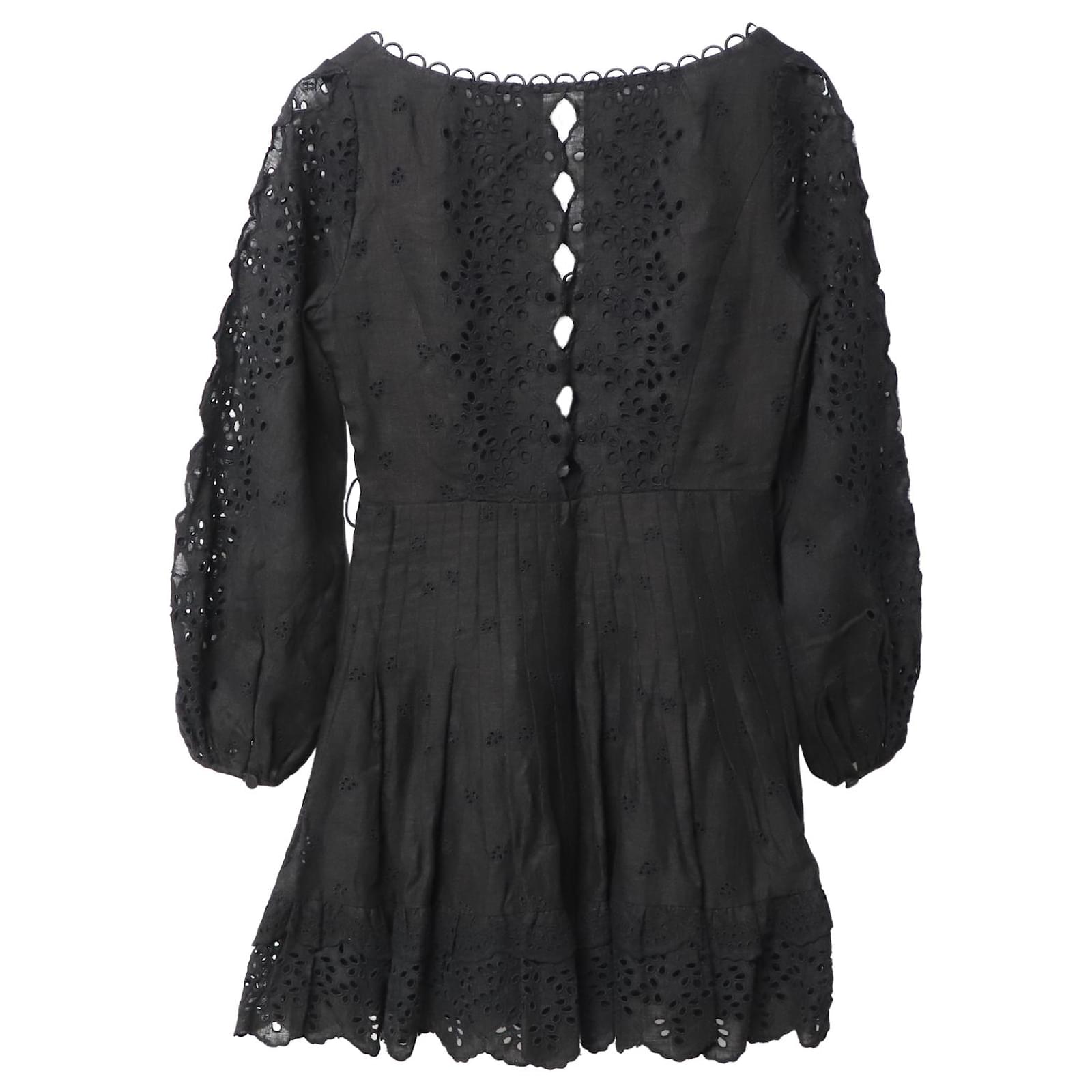 Zimmermann Helm Eyelet Vine Short Dress In Black Linen ref.535558 ...