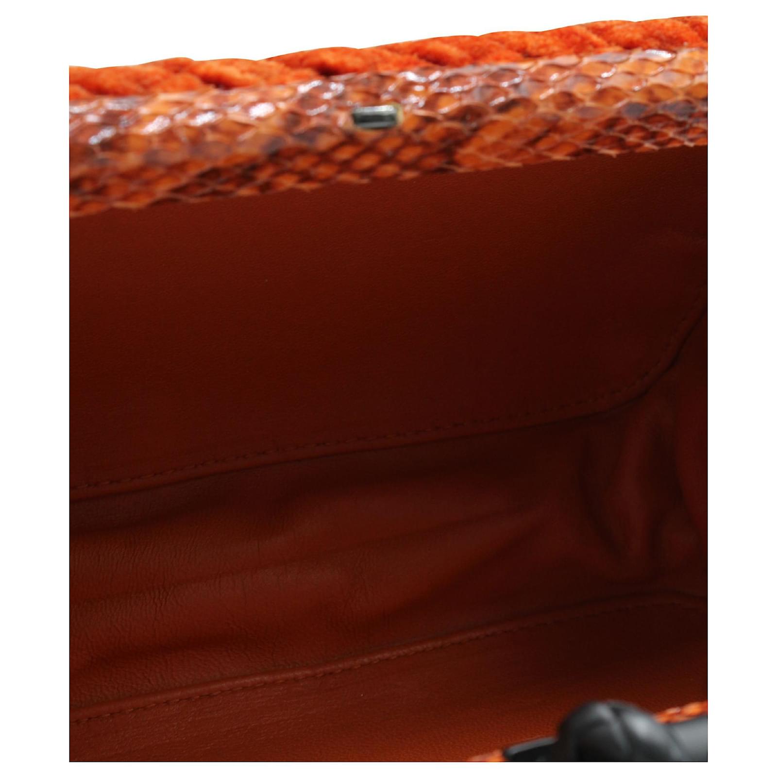 Bottega Veneta Orange Velvet & Python Leather Knot Clutch ref