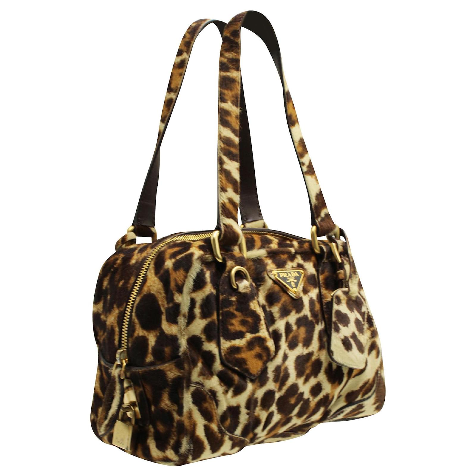 Prada Brown Leopard Print Fur Chain Shoulder Bag Multiple colors Pony hair  ref.198970 - Joli Closet