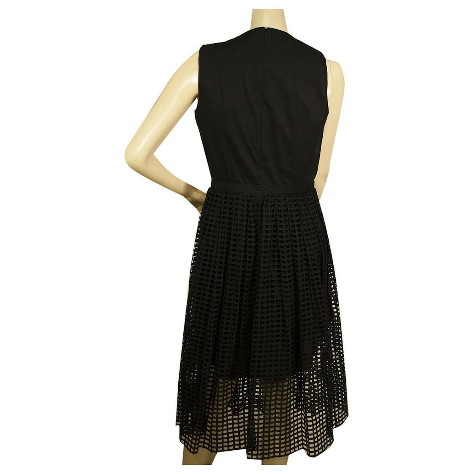 Carven Black Cotton Net Pleated Skirt Calf Length Sleeveless Dress size 38  (Sold) - Joli Closet