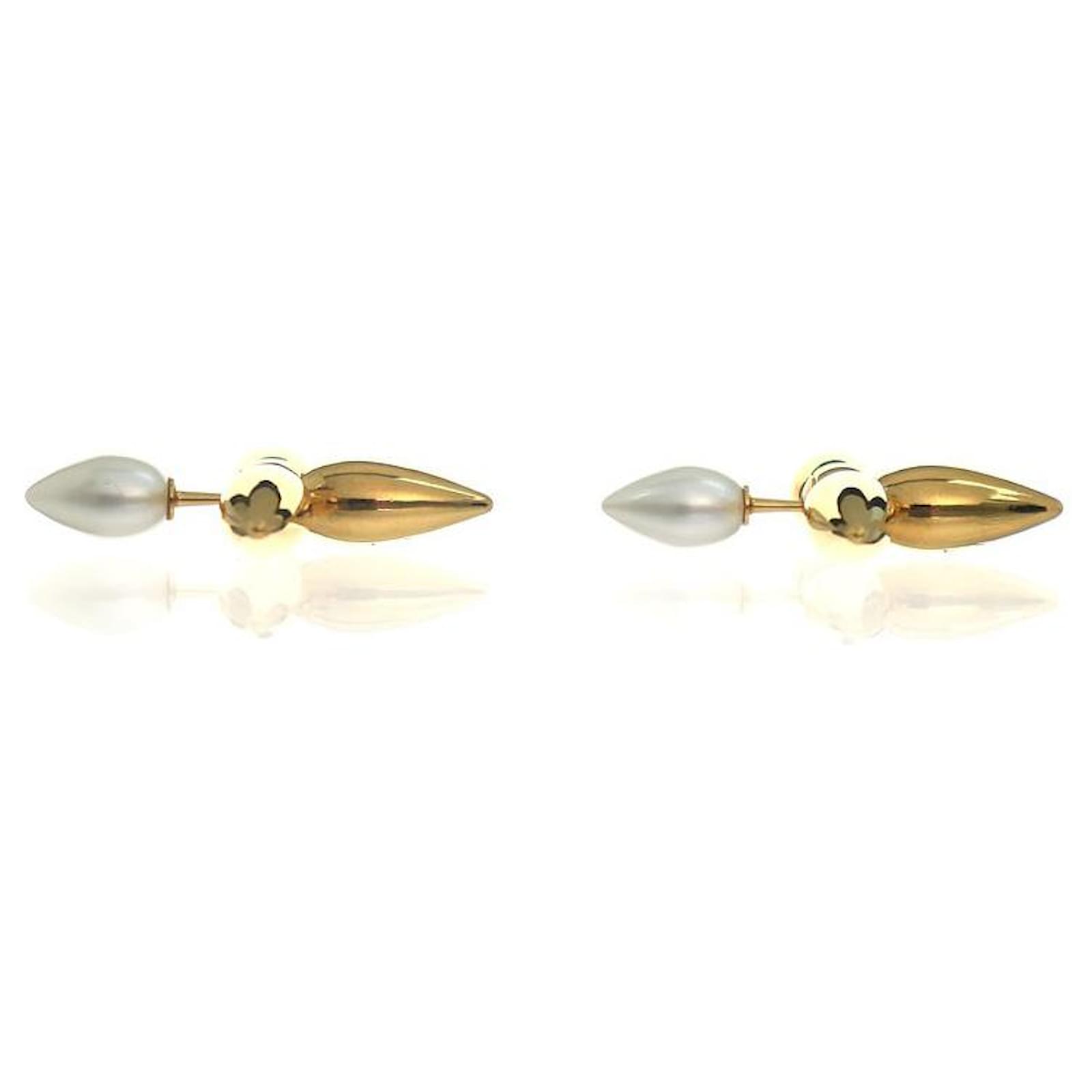 LOUIS VUITTON Metal Louisette Earrings Silver Gold 883281