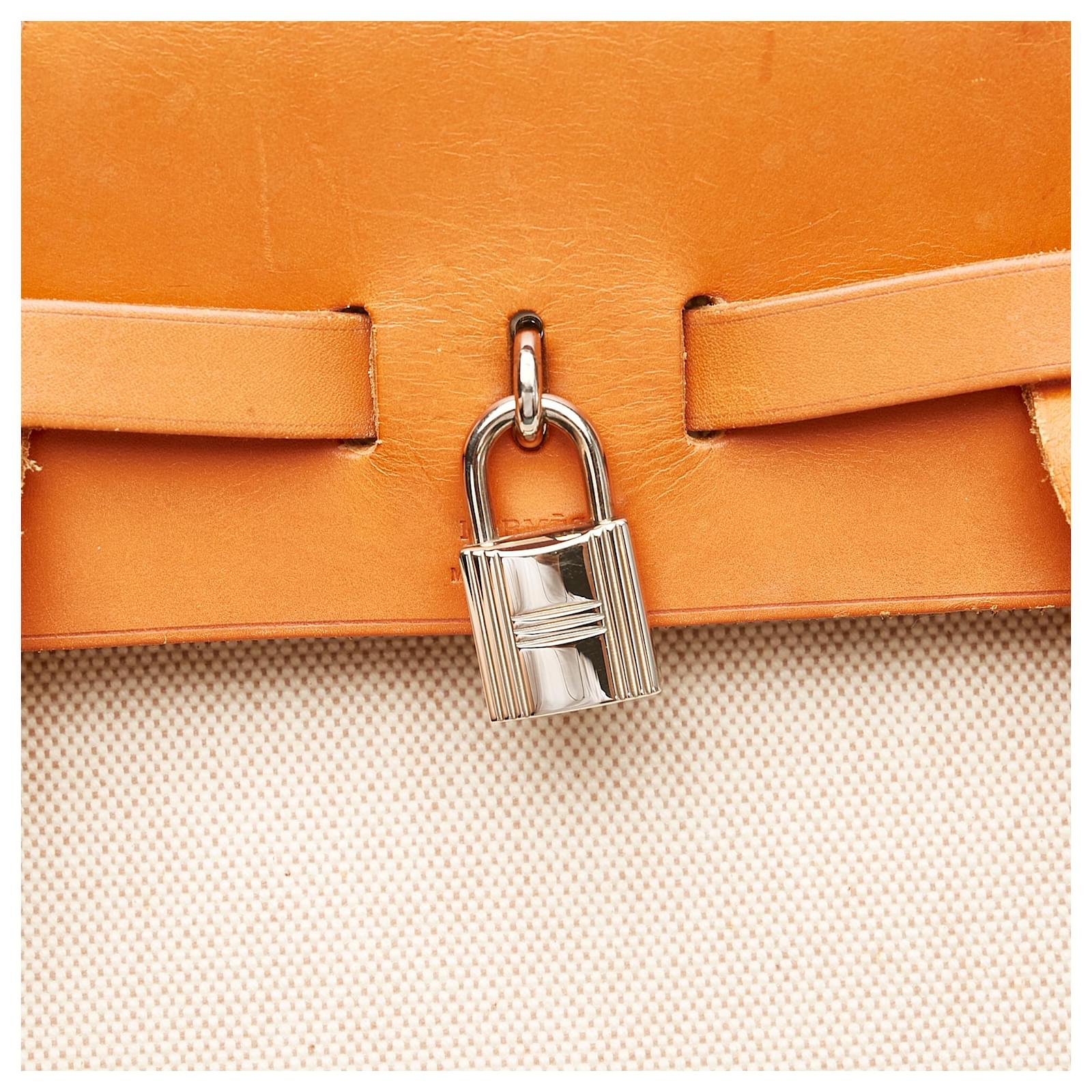 Hermès Hermes White Herbag Canvas Backpack Orange Leather Cloth Pony ...