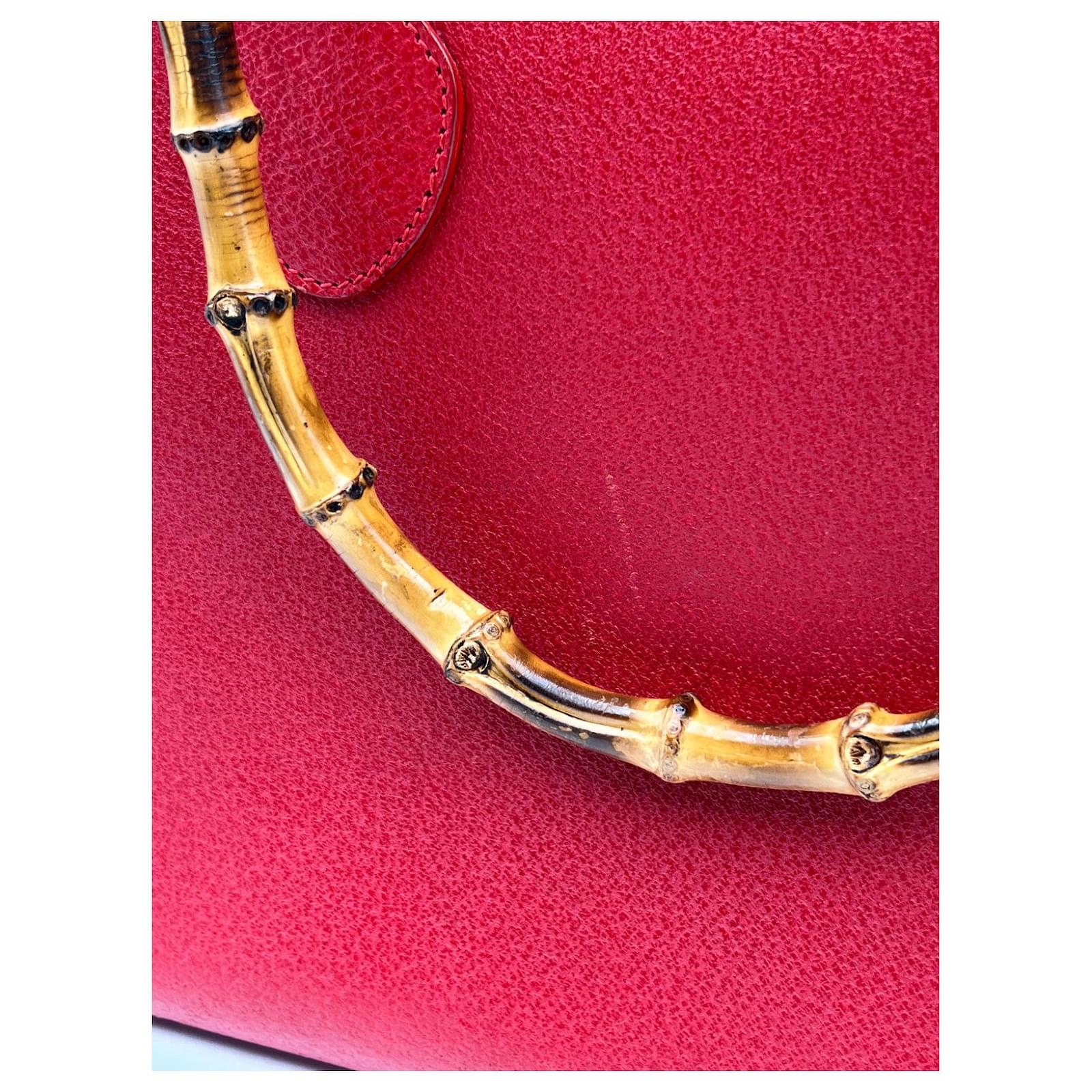 Gucci Vintage Red Leather Bamboo Princess Diana Tote Bag ref.537015 - Joli  Closet