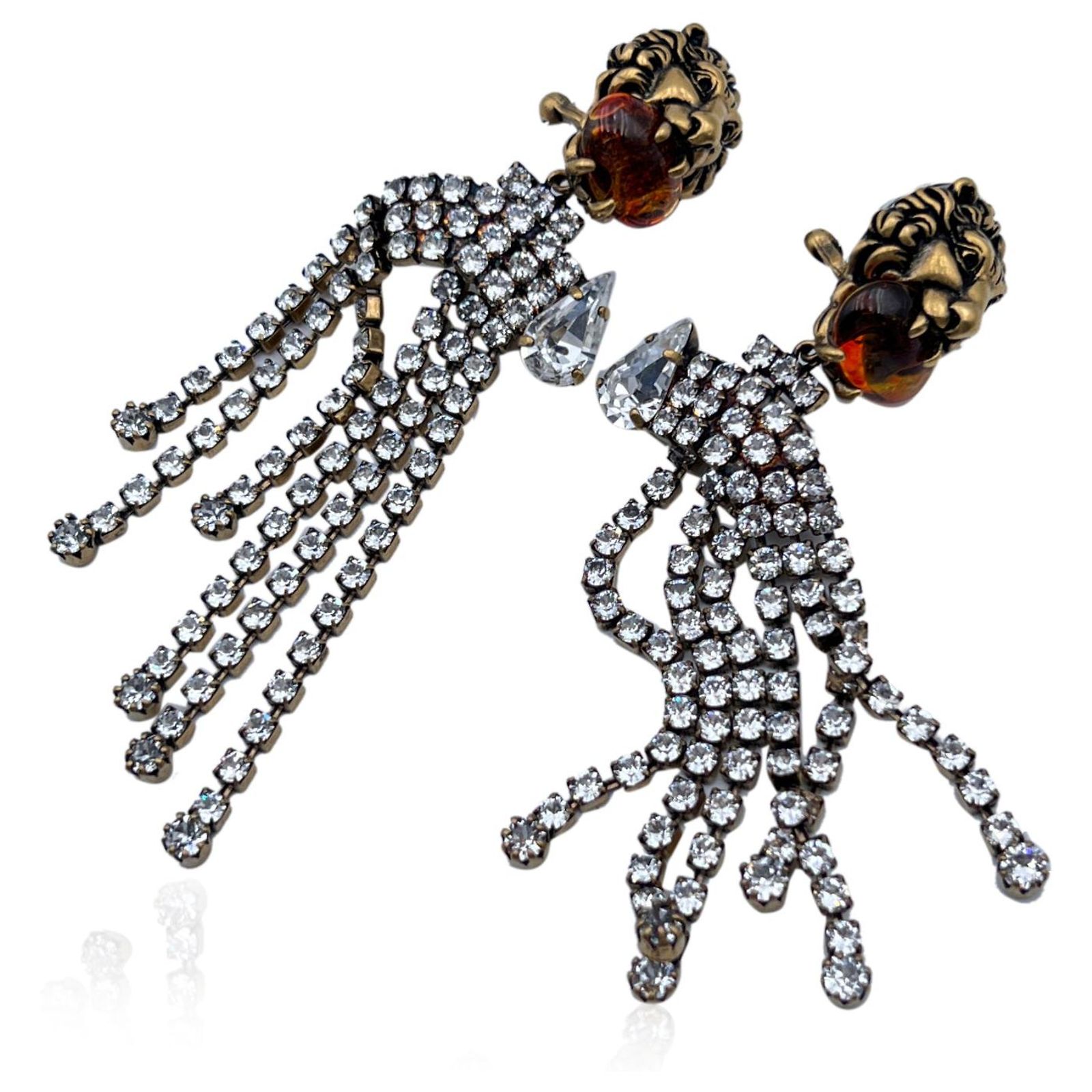 Boucles D'oreilles Vintage Rossi Paris - Tête De Lion Métal Doré - Diamètre 20mm - Clips - Occasion