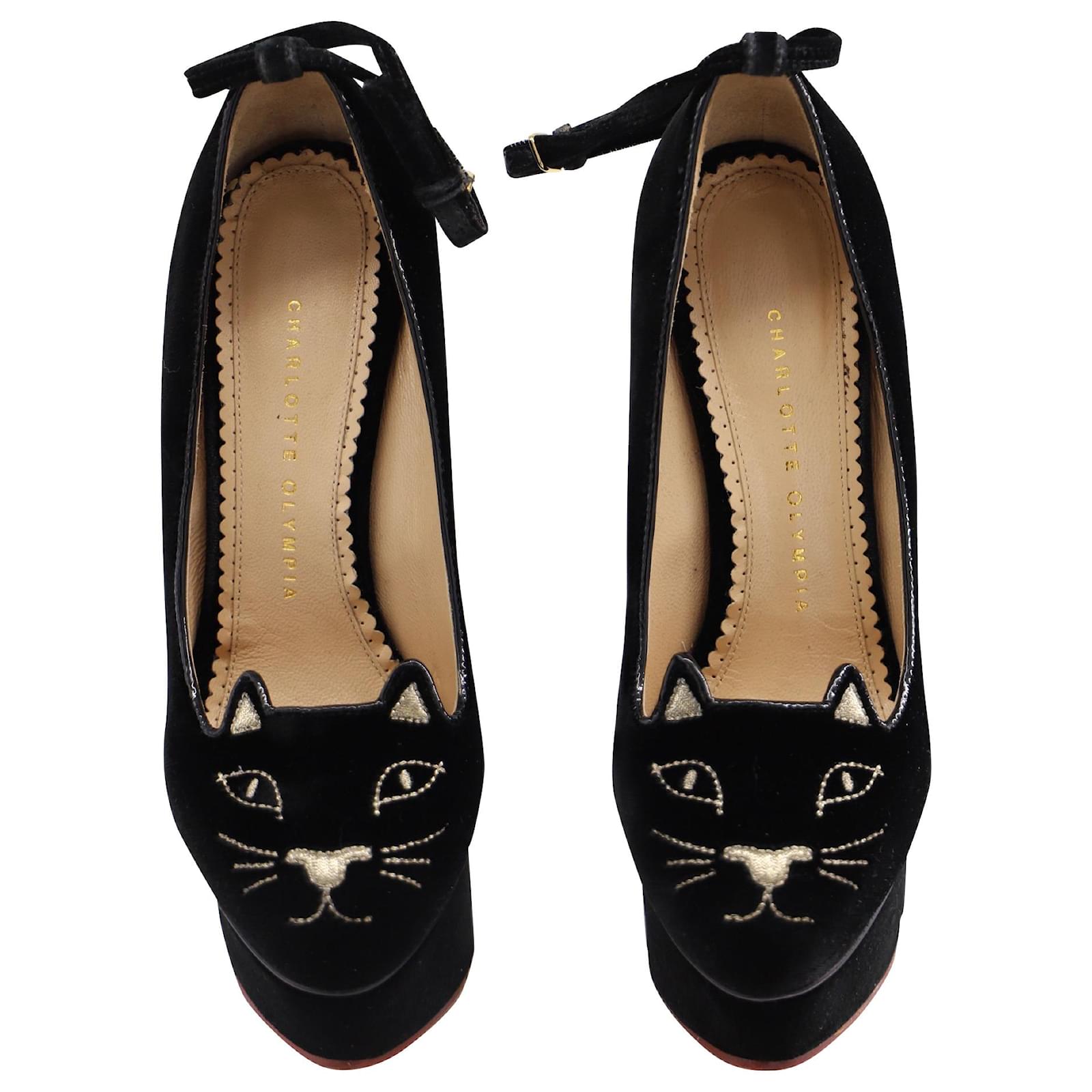 Charlotte Olympiaベルベットシューズ Charlotte Olympia Kitty Flats Purple Velvet Cat Shoes 5.5