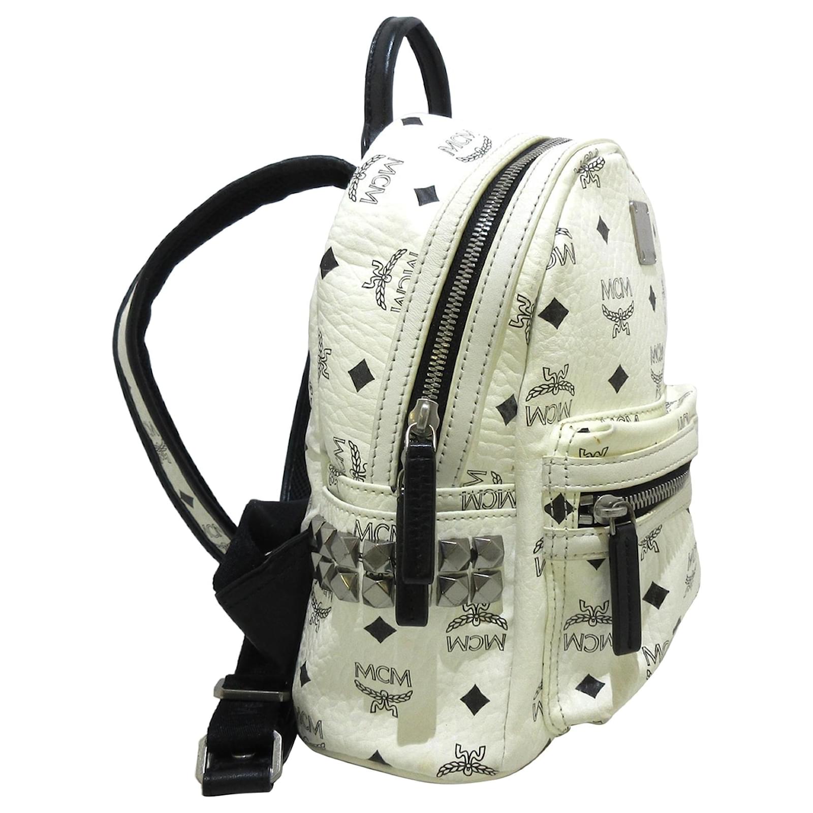 MCM White Visetos Stark Leather 