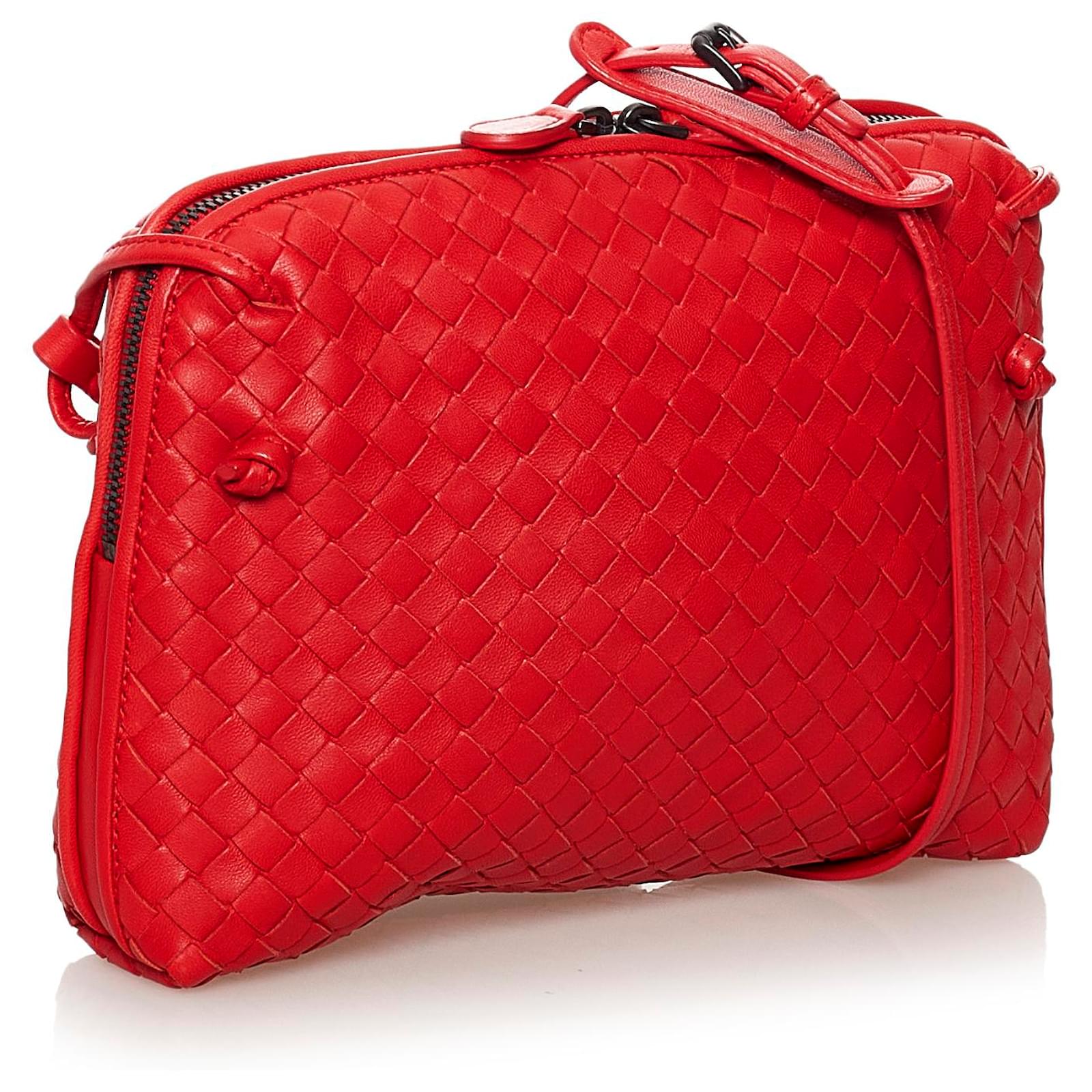 Bottega Veneta Nodini Intrecciato Leather Crossbody Bag In Red