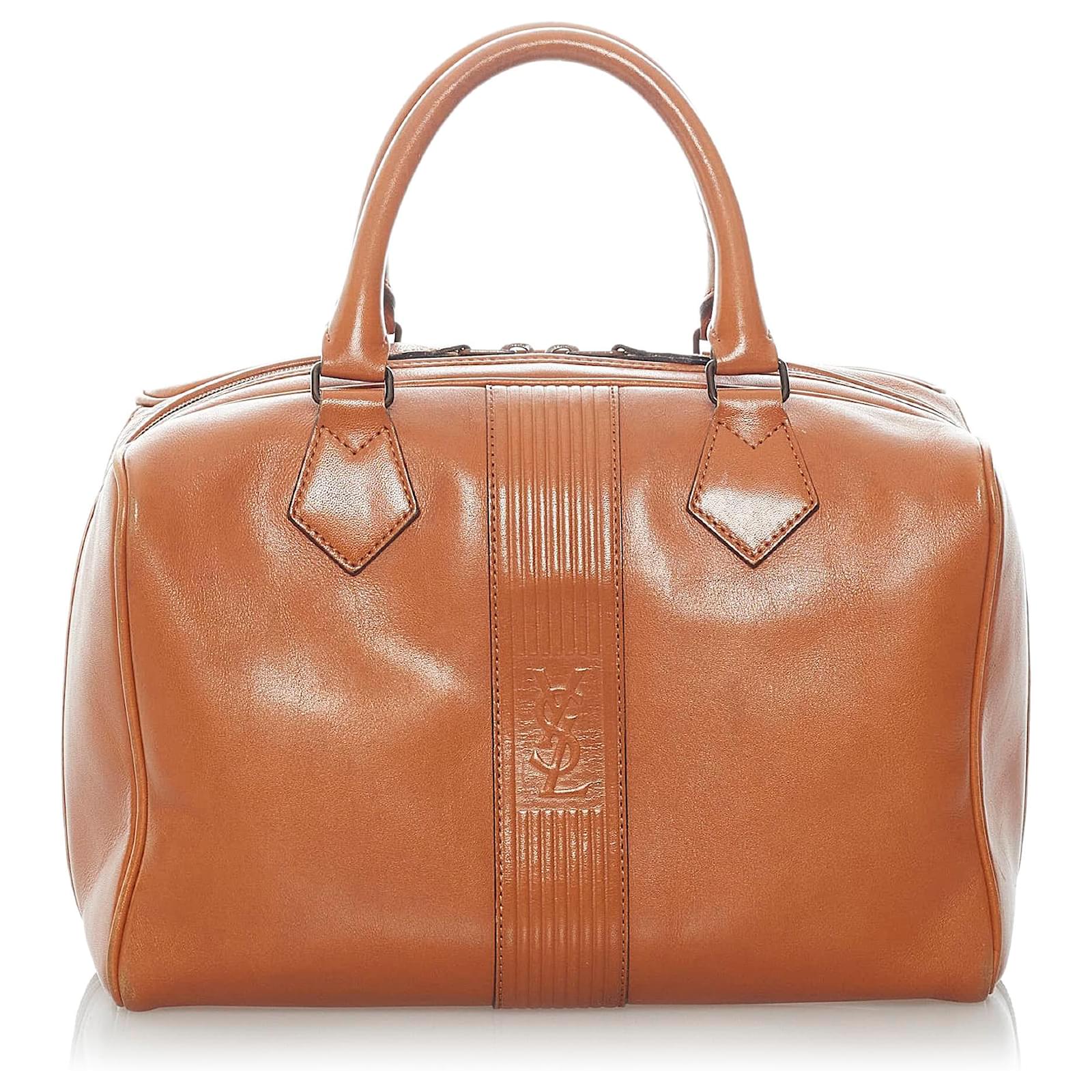 Yves Saint Laurent YSL Brown Leather Boston Bag Pony-style calfskin ref ...