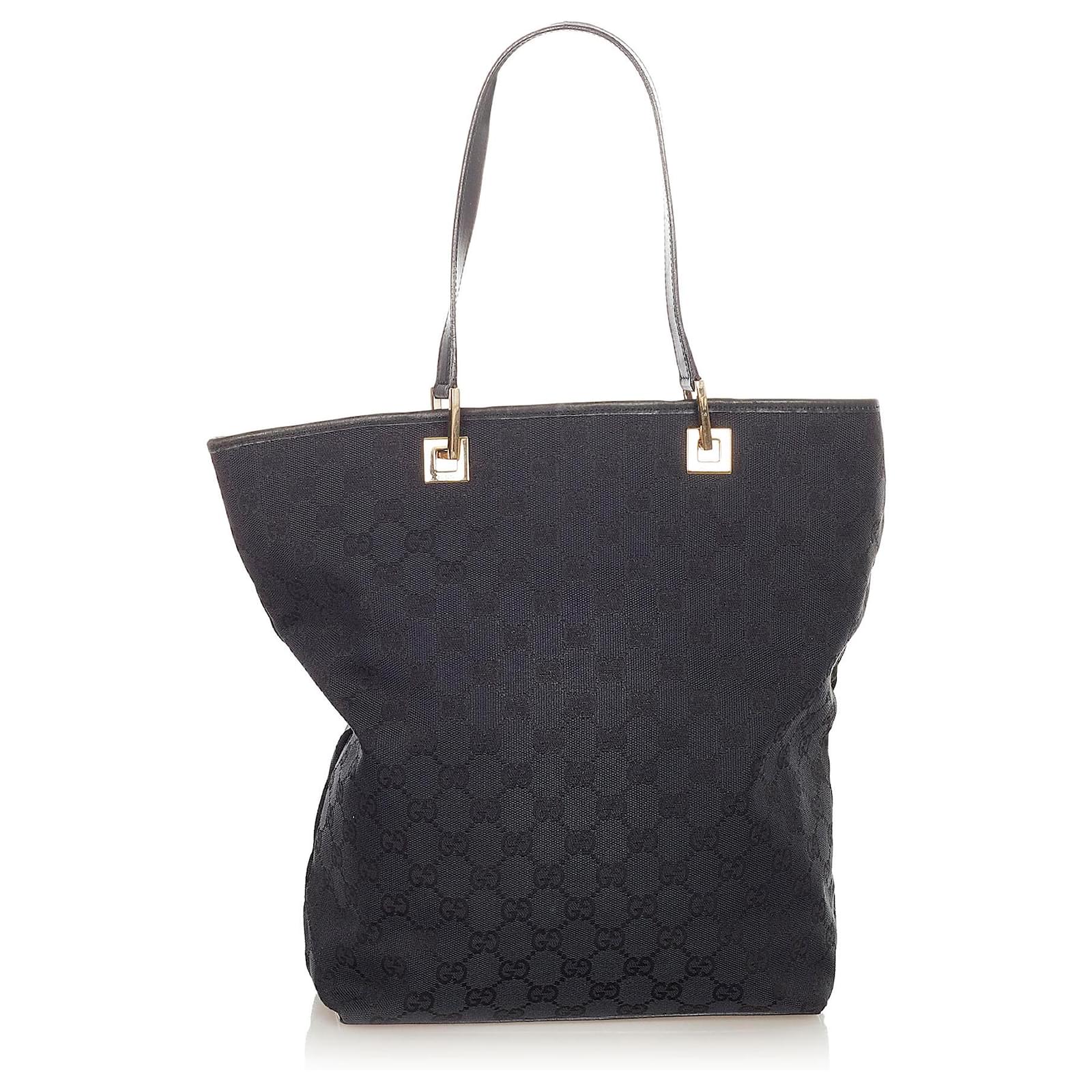 Gucci Black GG Canvas Tote Bag Leather Cloth Pony-style calfskin Cloth ...