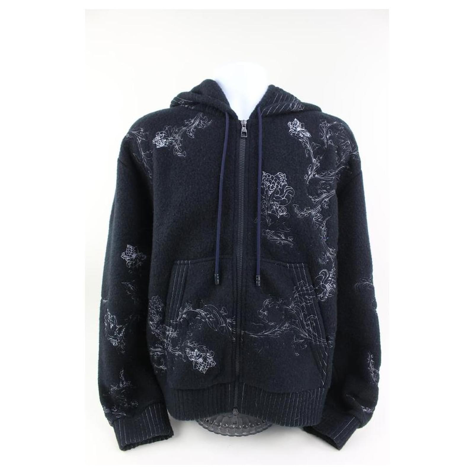 Louis Vuitton Men's L Blue Embroidered Flower Zip Through Hoodie