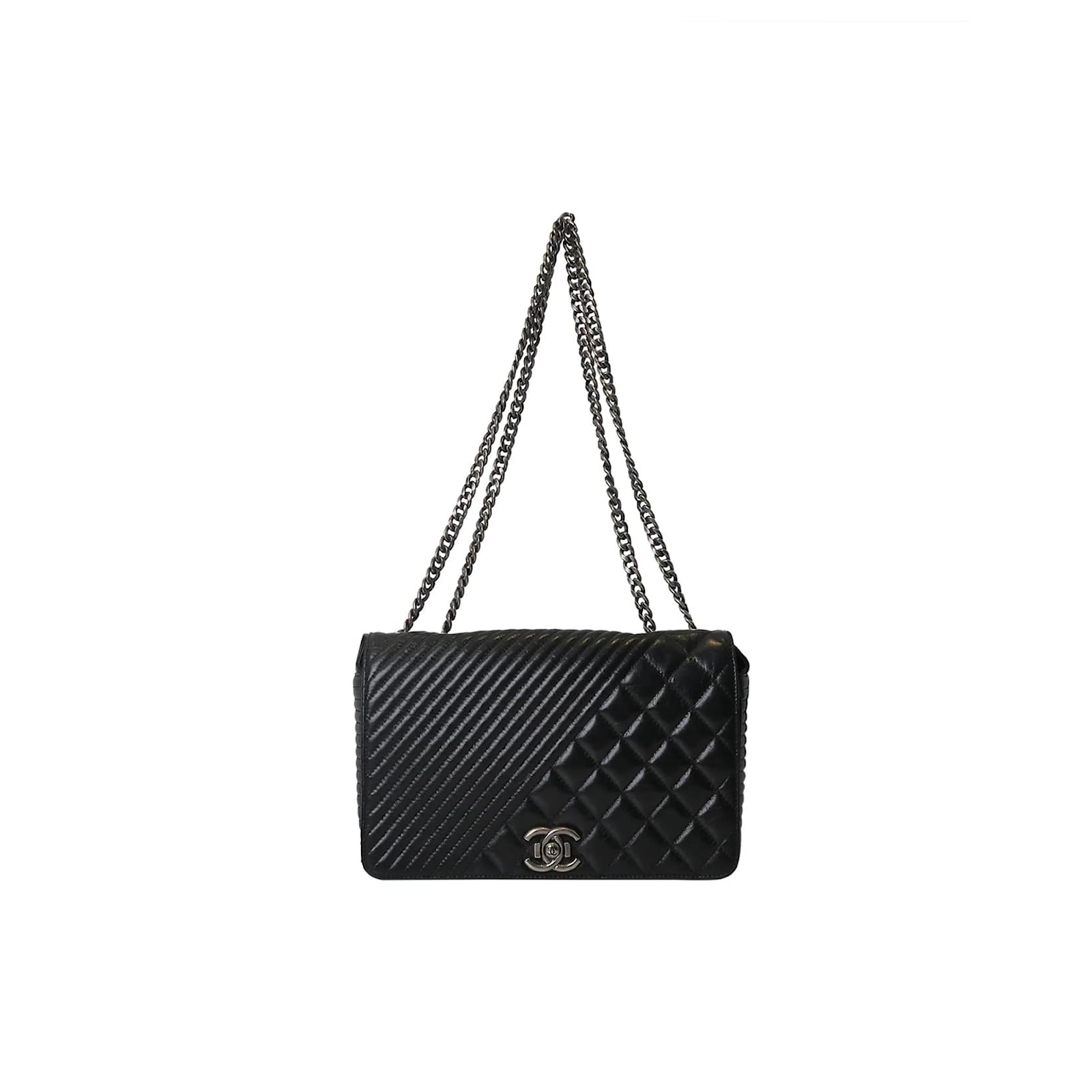 Chanel CHANEL Patent Quilted Medium Coco Boy Flap. Black Patent