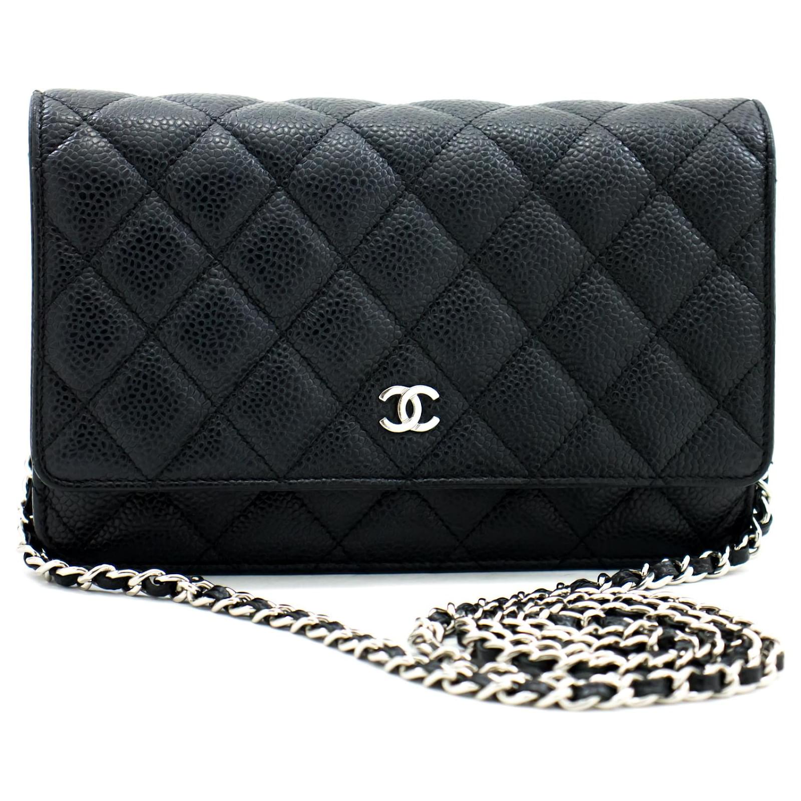 CHANEL Caviar Wallet On Chain WOC Black Shoulder Bag Crossbody SV