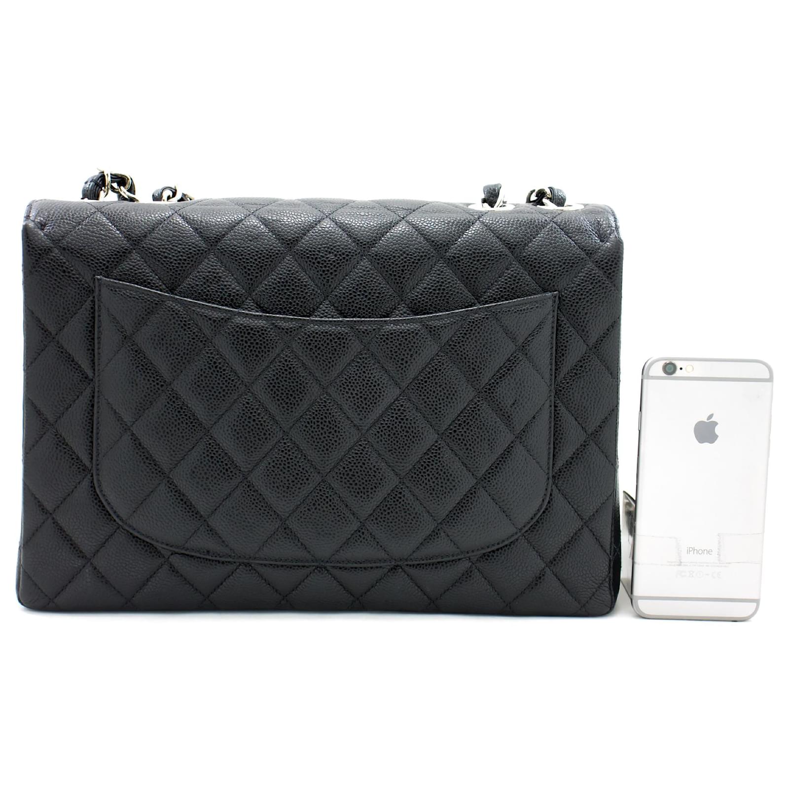 CHANEL Large Classic Handbag Chain Shoulder Bag Flap Black Caviar g66 in  2023