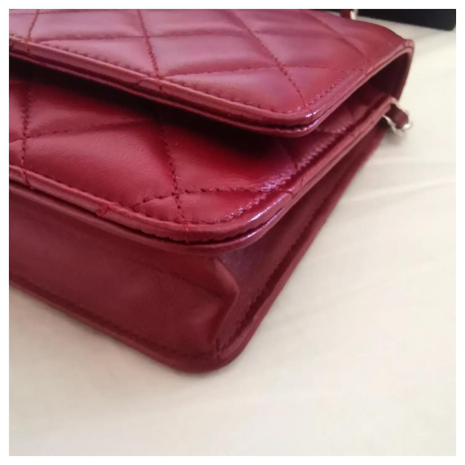 Purses, Wallets, Cases Chanel Chanel Red Lambskin Wallet on Chain SHW