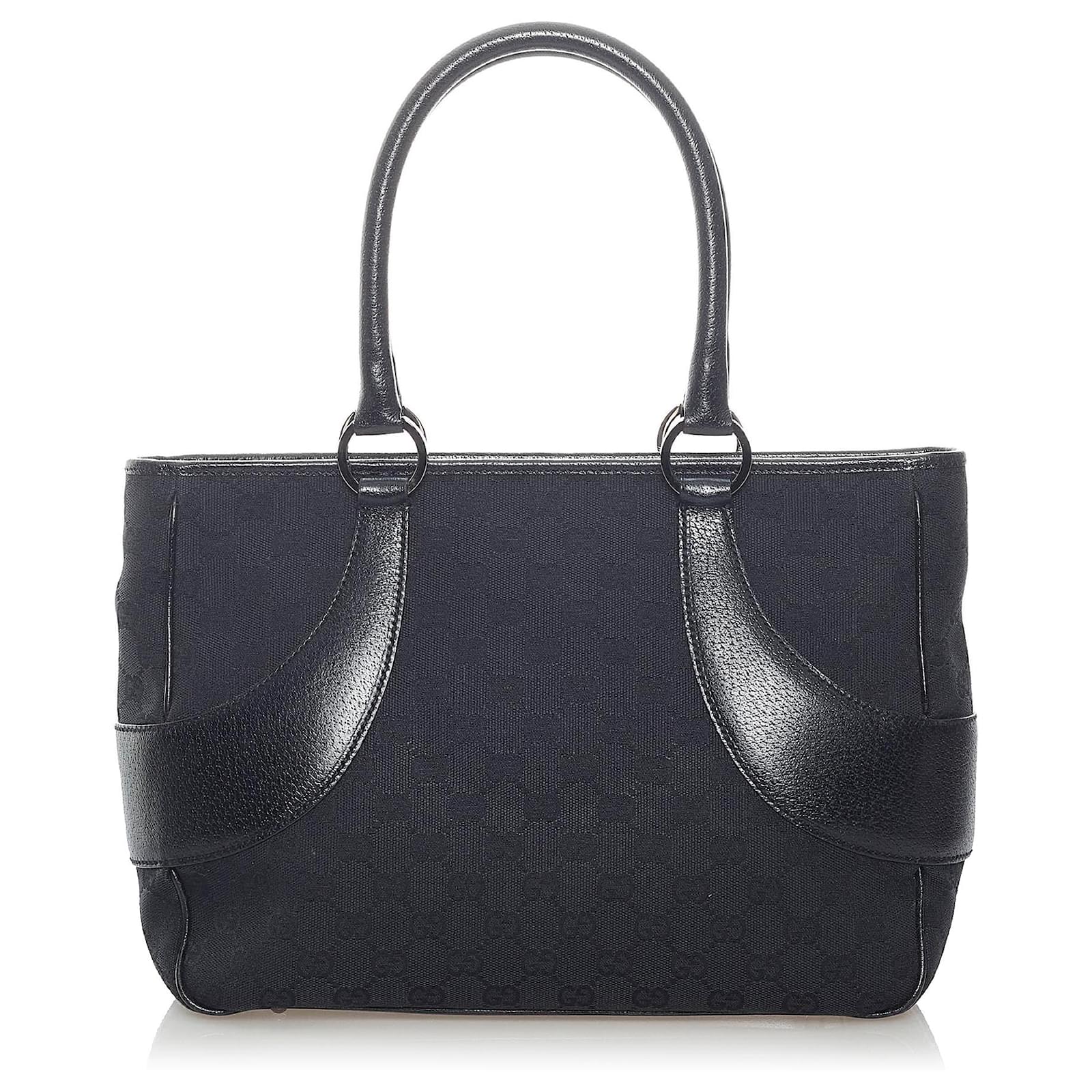 Gucci Black GG Canvas Tote Bag Leather Cloth Pony-style calfskin Cloth ...