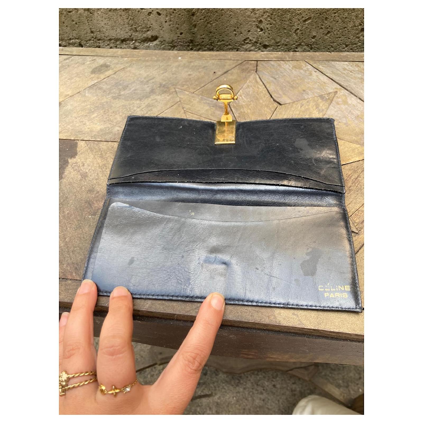 Céline Stunning vintage Celine wallet Blue Navy blue Leather Cloth  