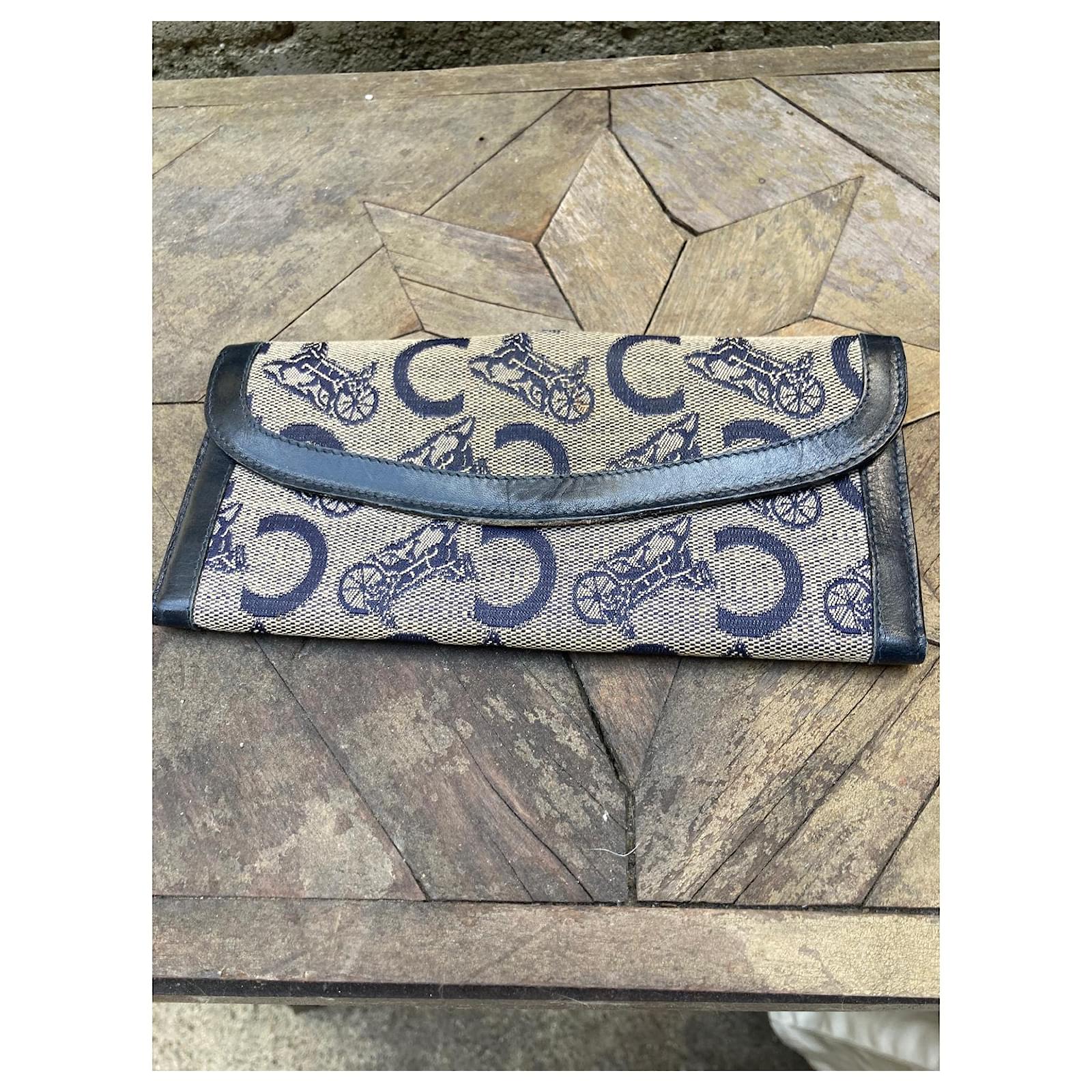 Céline Stunning vintage Celine wallet Blue Navy blue Leather Cloth  