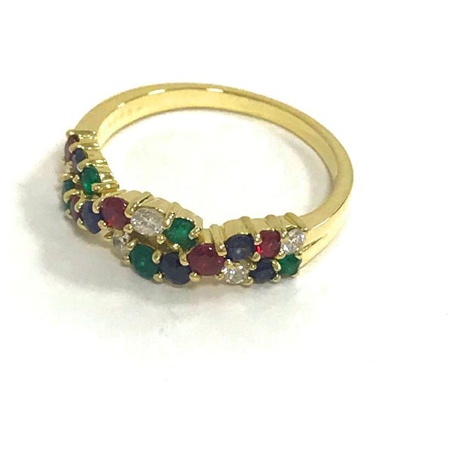 Bague En Or Jaune 18 Carats Avec Saphir Et Diamants - Taille US 4,5, Style élégant Pour Femme