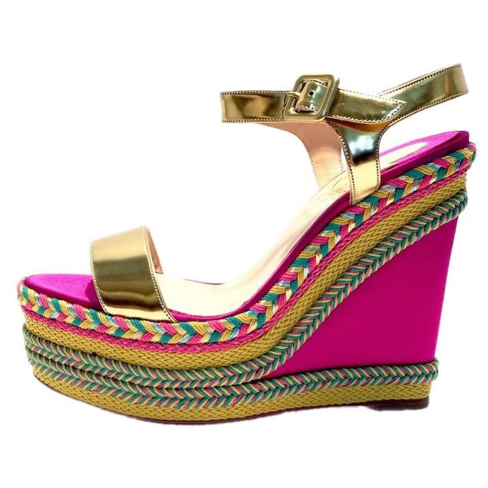 Christian Louboutin Multicolor Leather Espadrille Wedge Ankle Strap Sandals  Size 41 Christian Louboutin