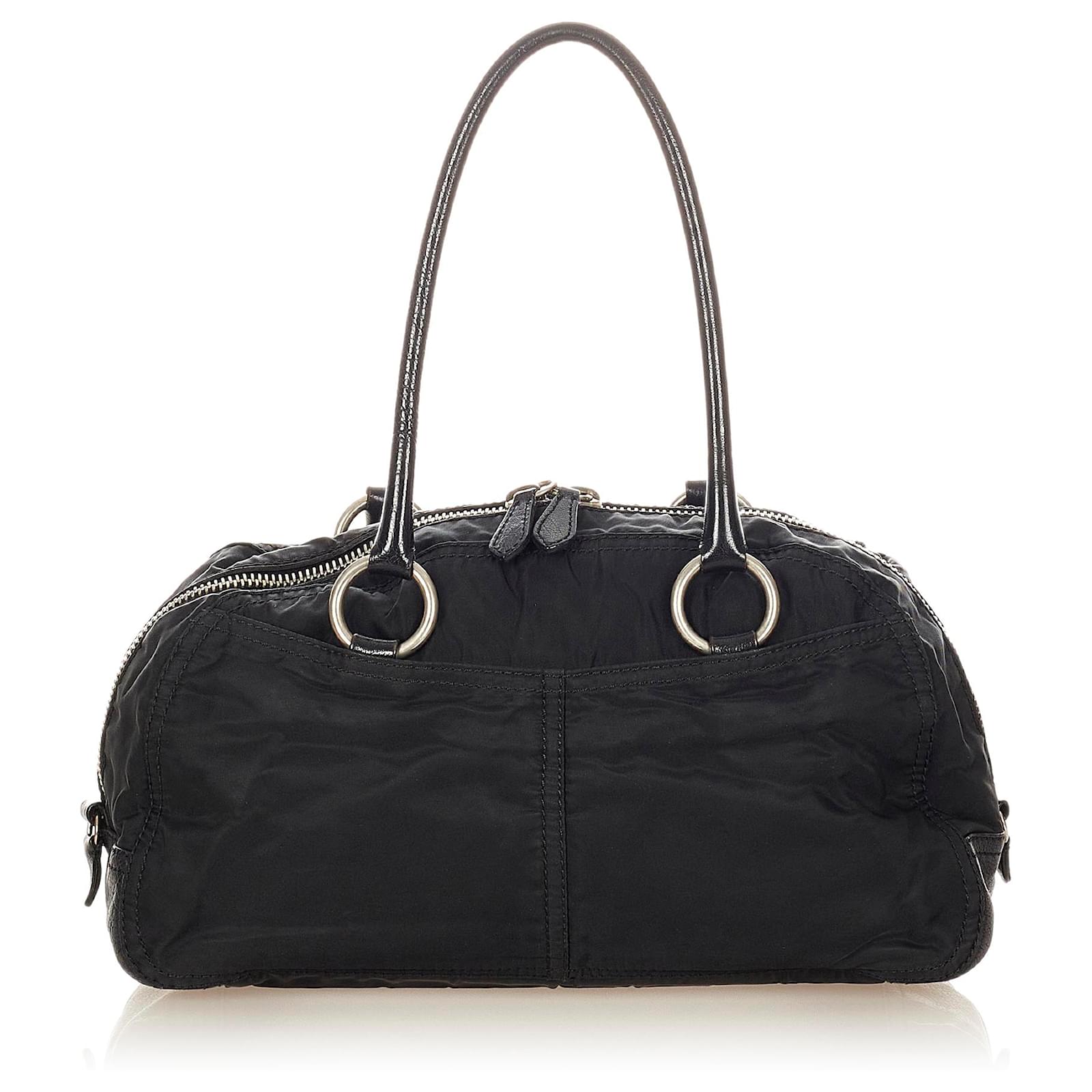 Prada Black Tessuto Boston Bag Leather Pony-style calfskin Nylon