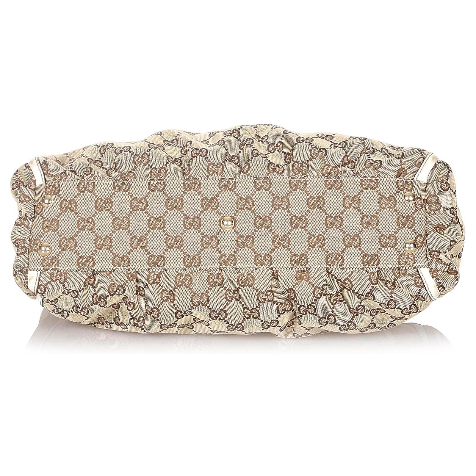 Gucci Brown GG Abbey-D Ring Canvas Tote Bag White Beige Leather Cloth ...